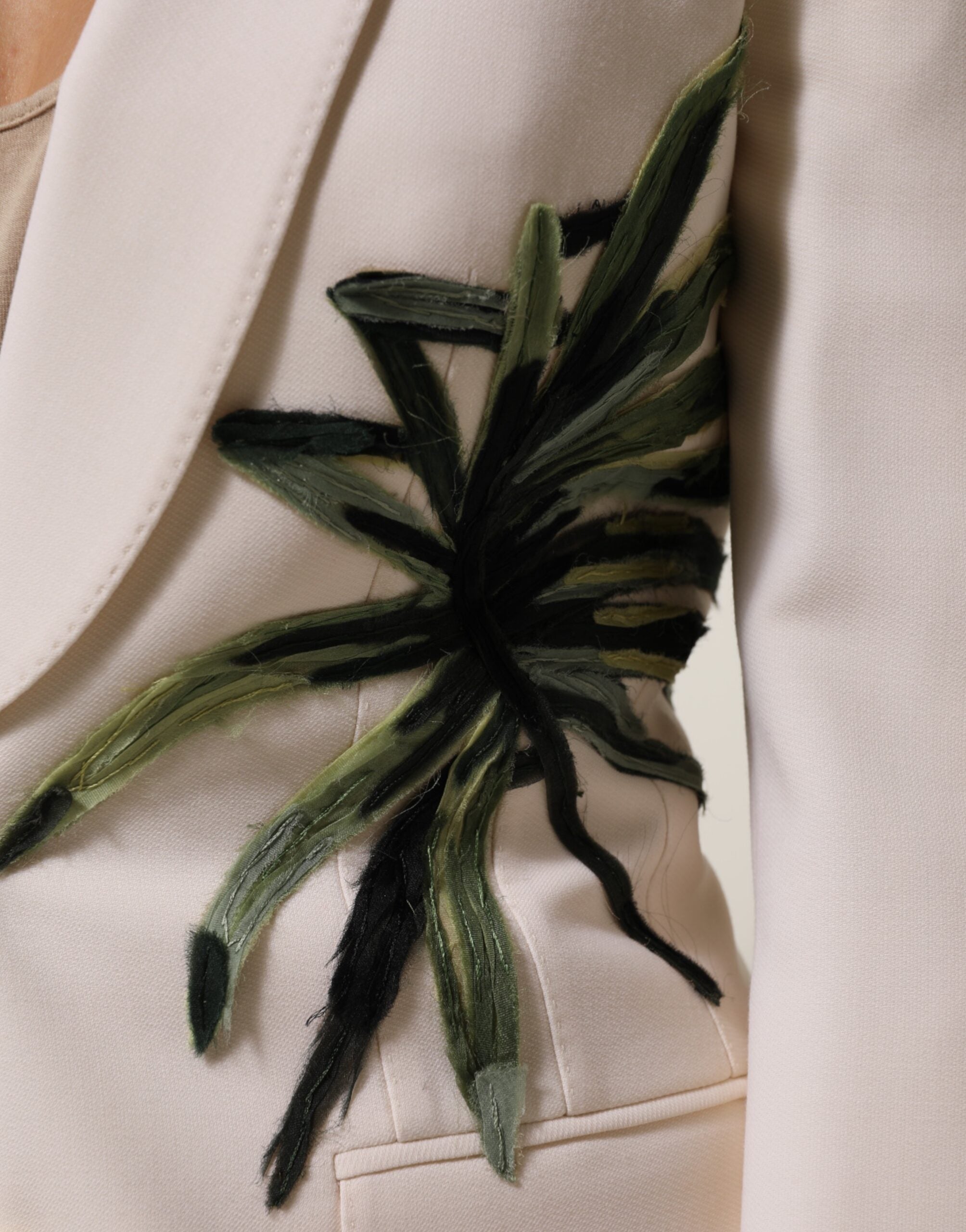 Beige Embroidered Single Breasted Jacket