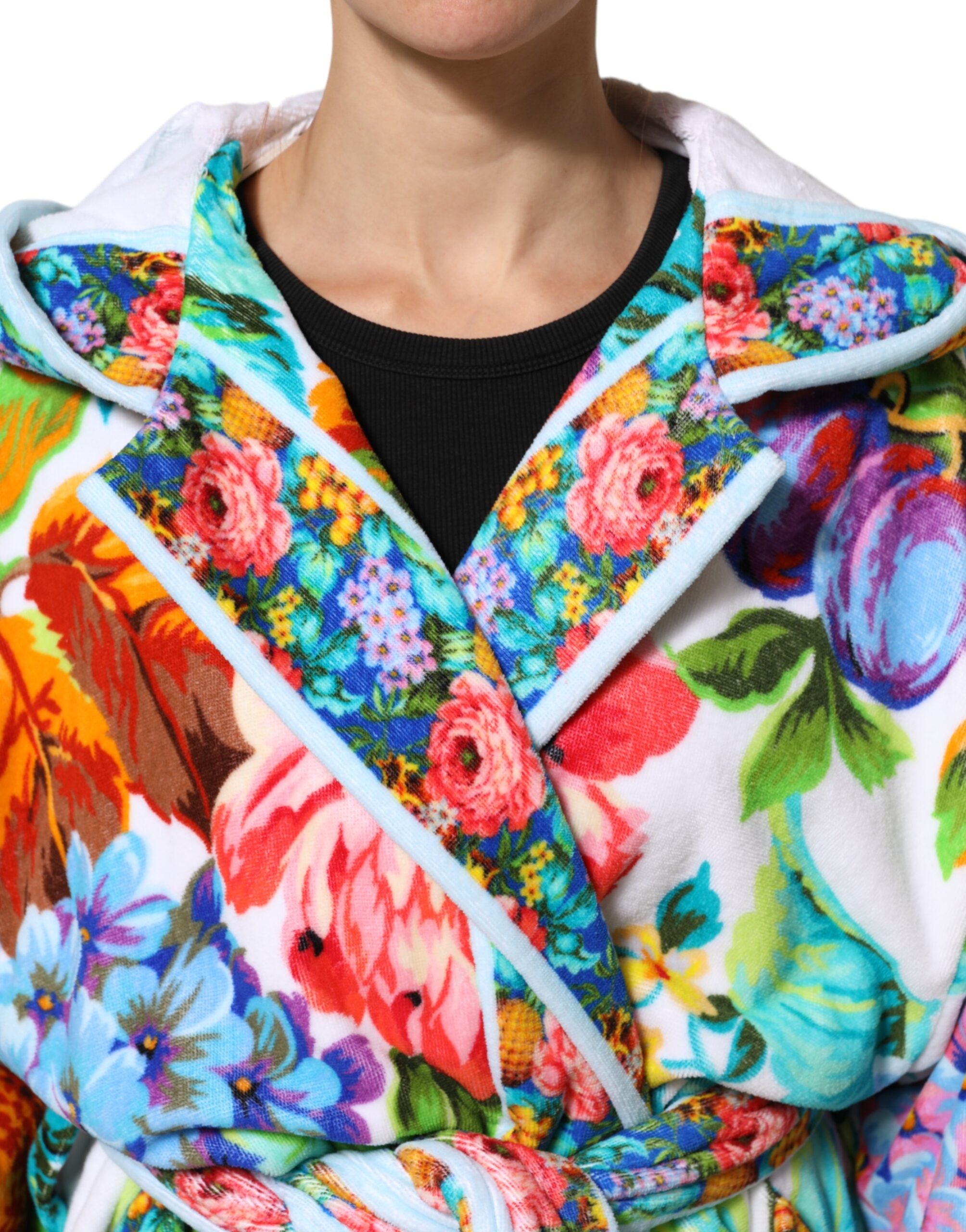 Multicolor Floral Print Belted Bathrobe Coat Jacket