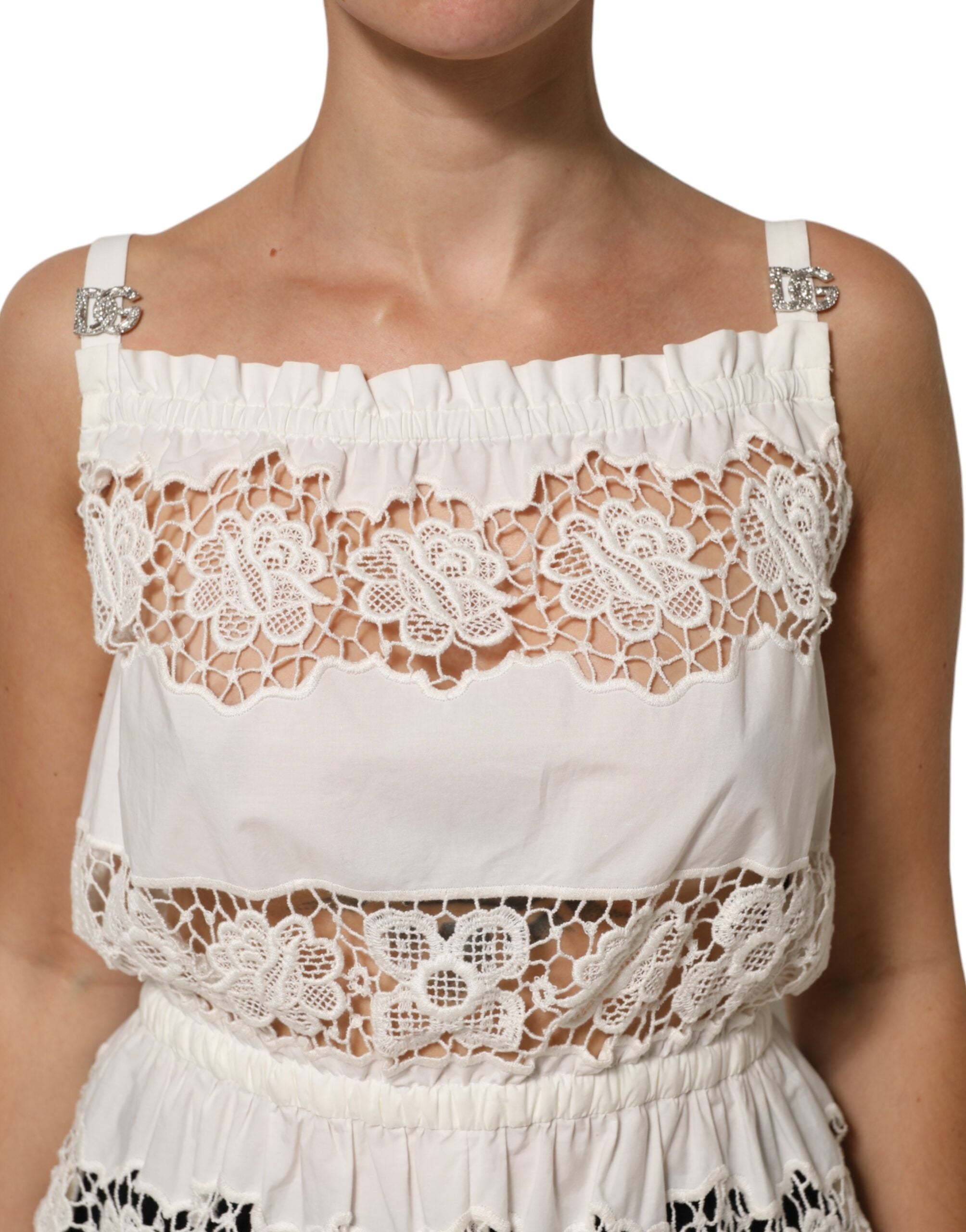 White Poplin Openwork Embroidery Tank Top