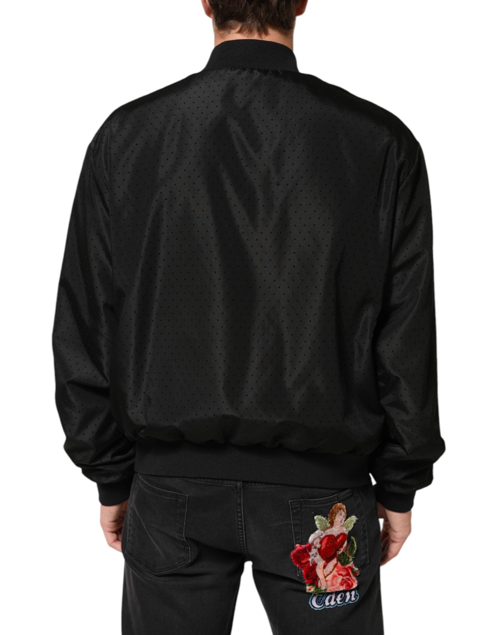 Black Acetate Full Zip Bomber Men Jacket