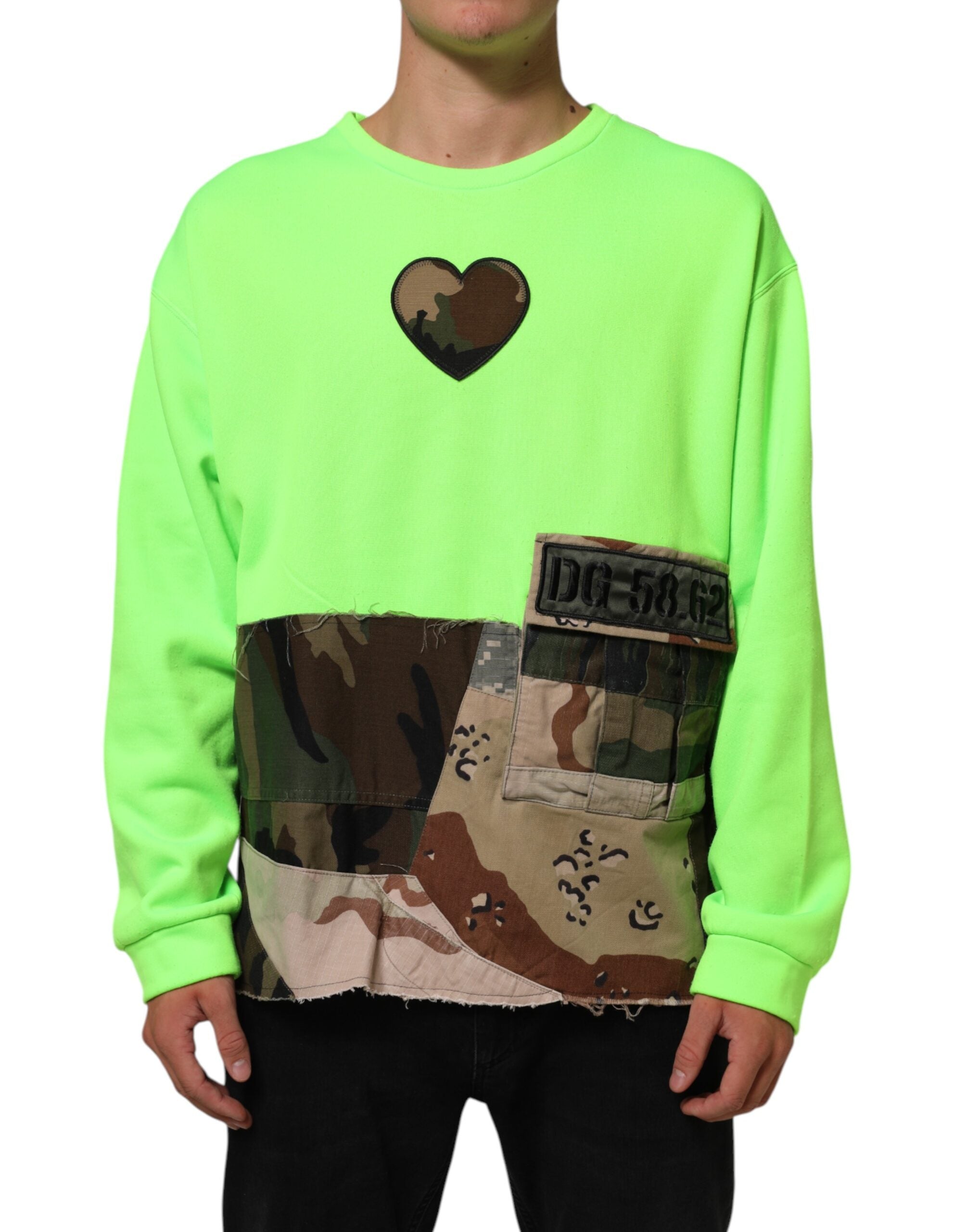 Green Patchwork Men Sweatshirt Sweater