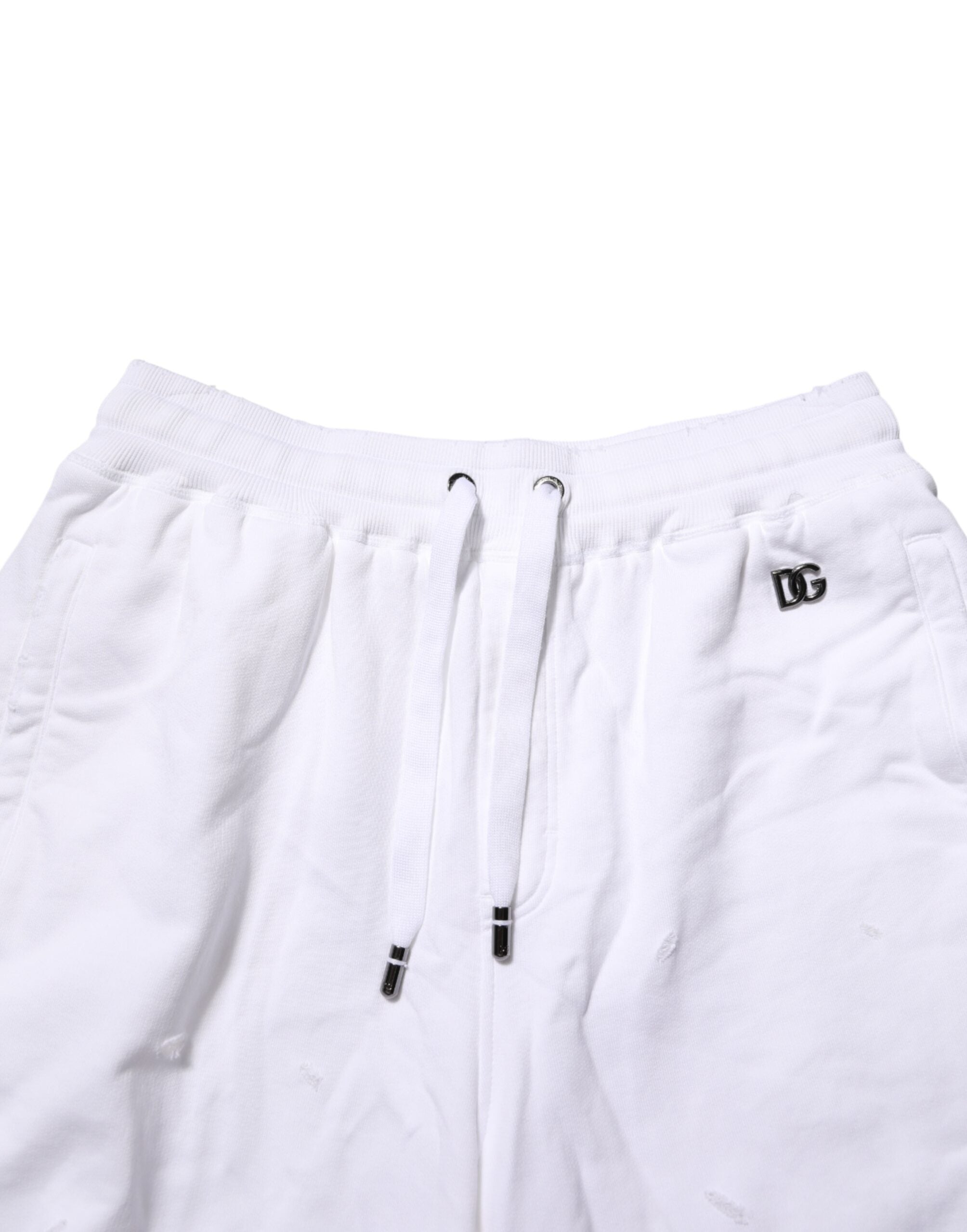 White Distressed Cotton Men Bermuda Shorts