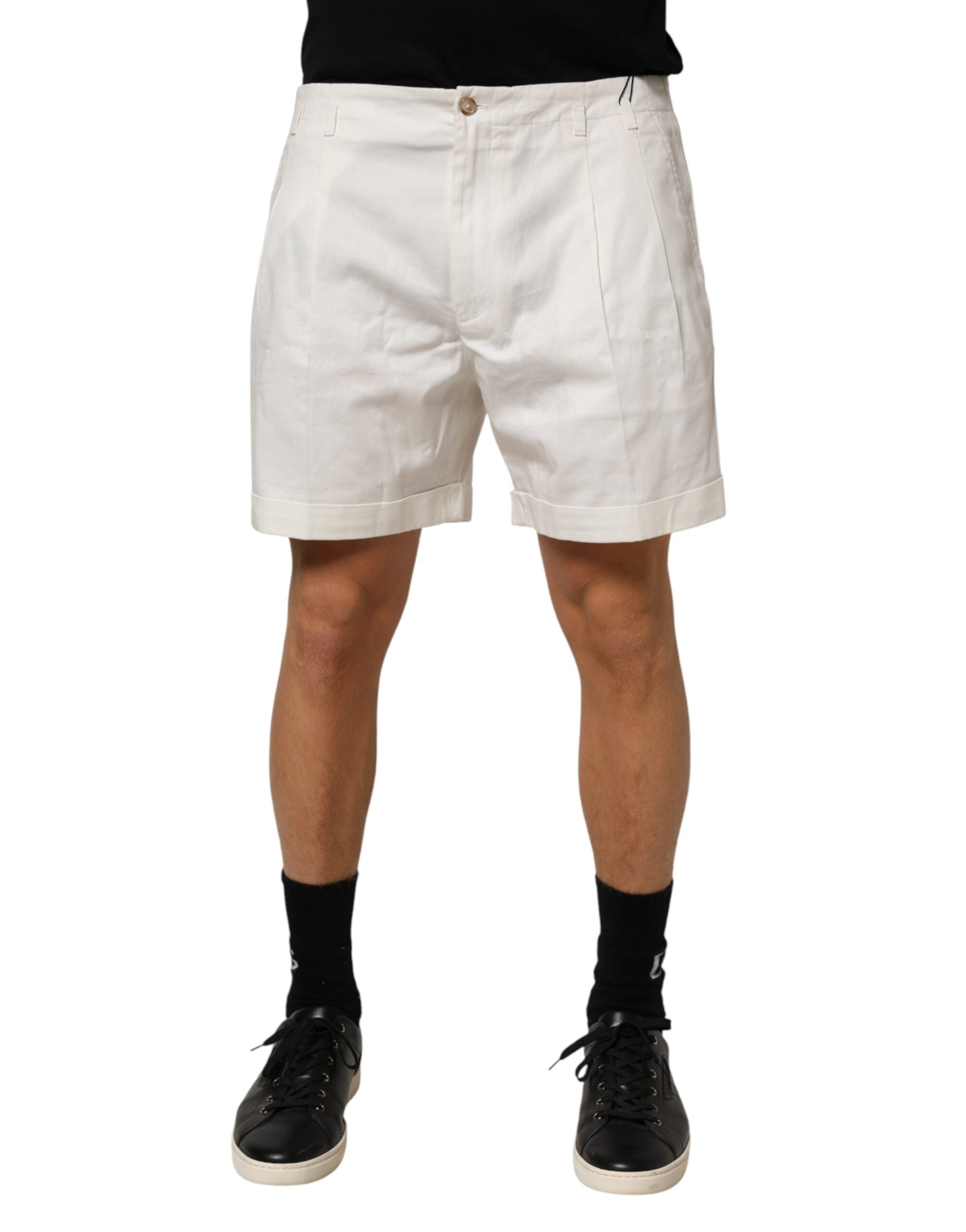 White Cotton Mid Waist Men Bermuda Shorts