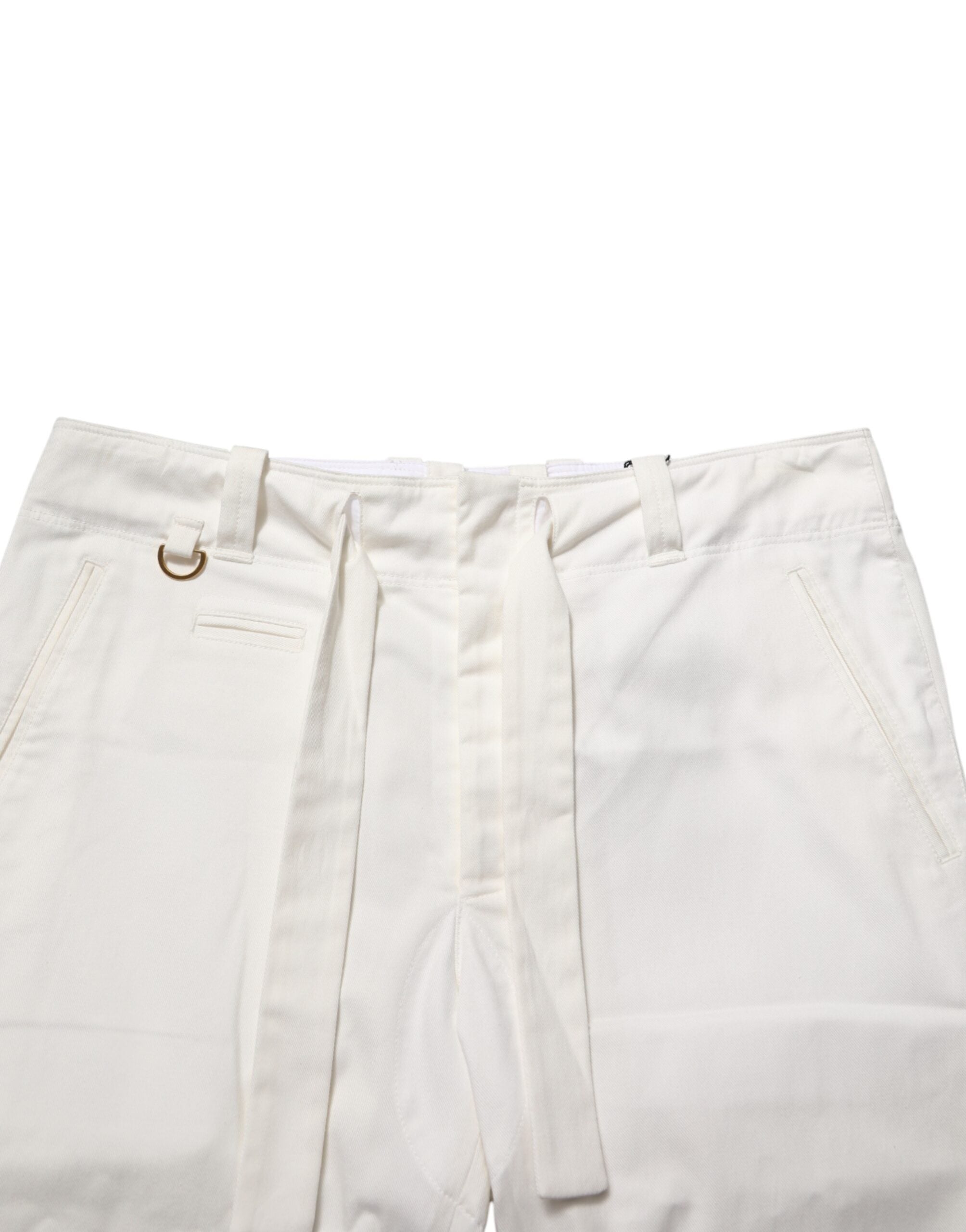 White Cotton Stretch Cropped Trouser Pants