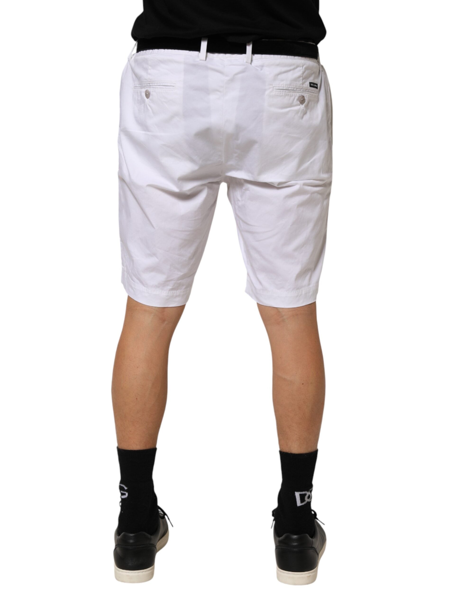 White Cotton Stretch Men Bermuda Pants