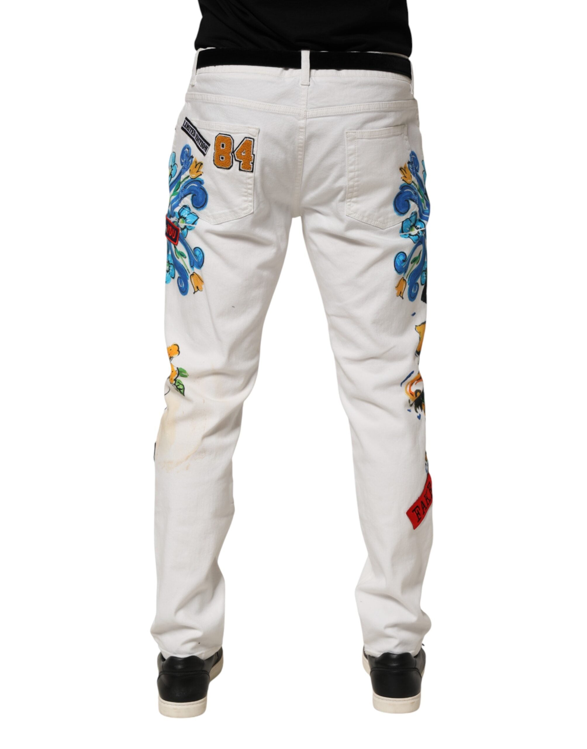 White Graffiti Print Skinny GOLD Denim Jeans