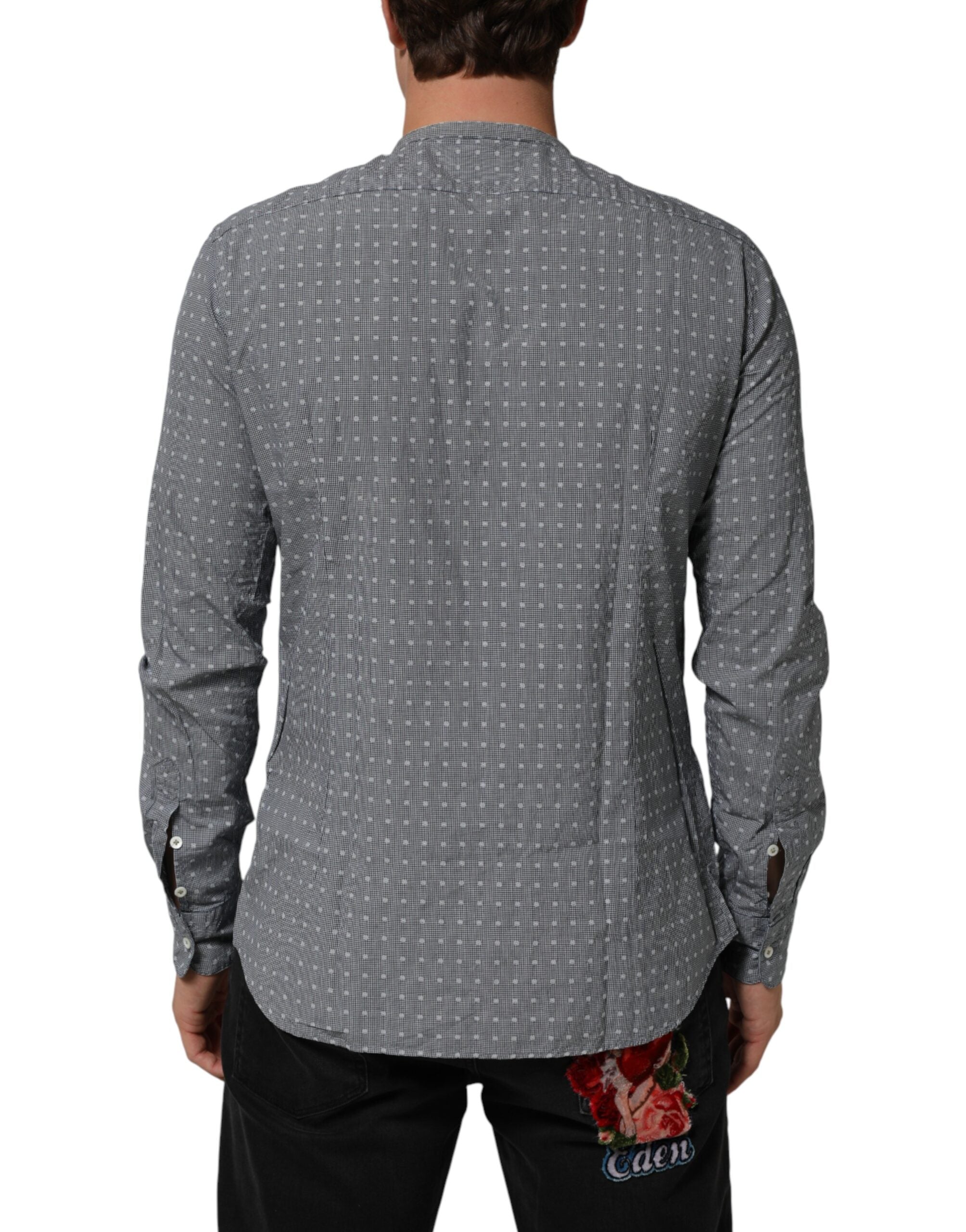 Gray Polka Dot Cotton Button Down Long Sleeves Shirt