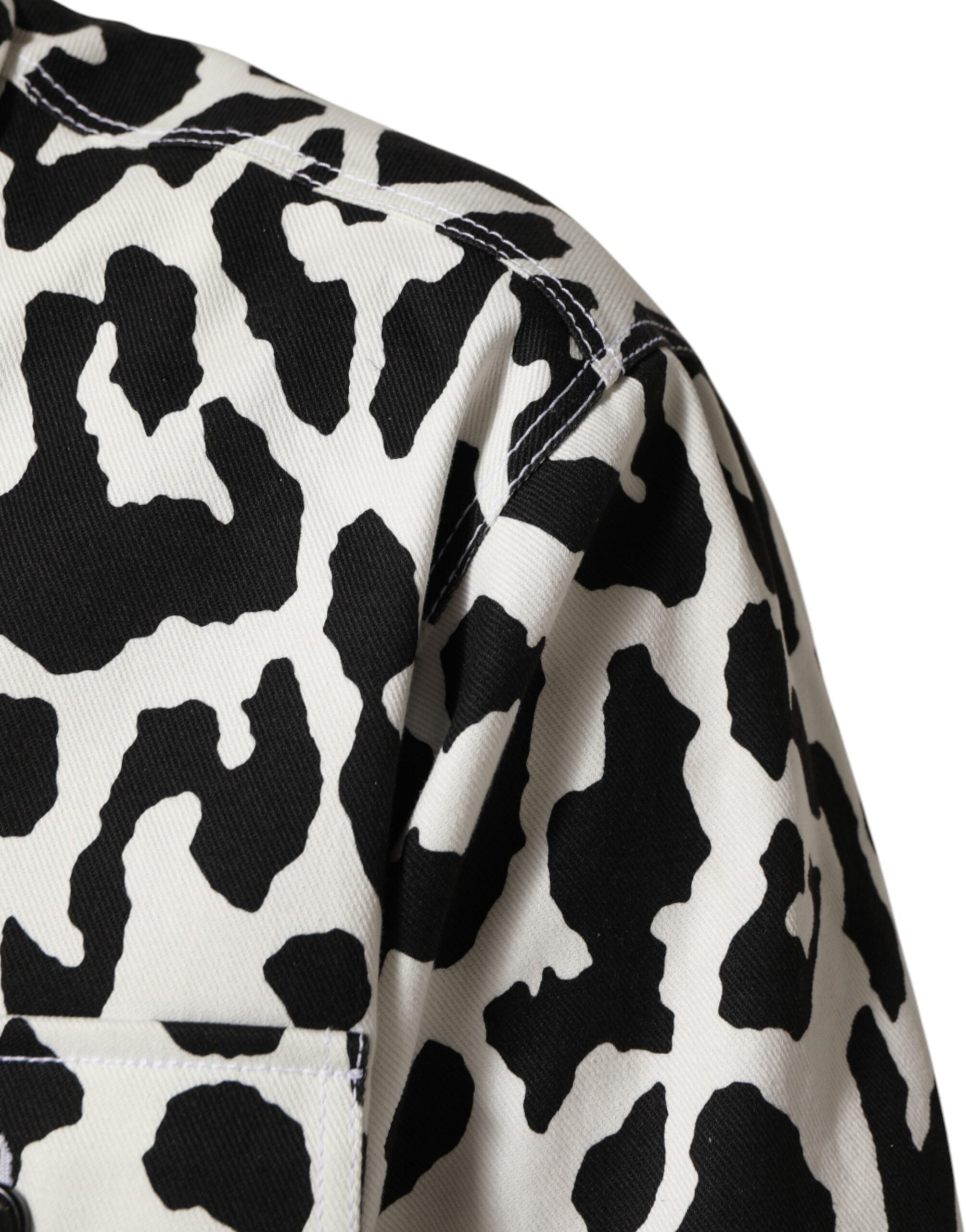 Black White Leopard Denim Blouson Sweater