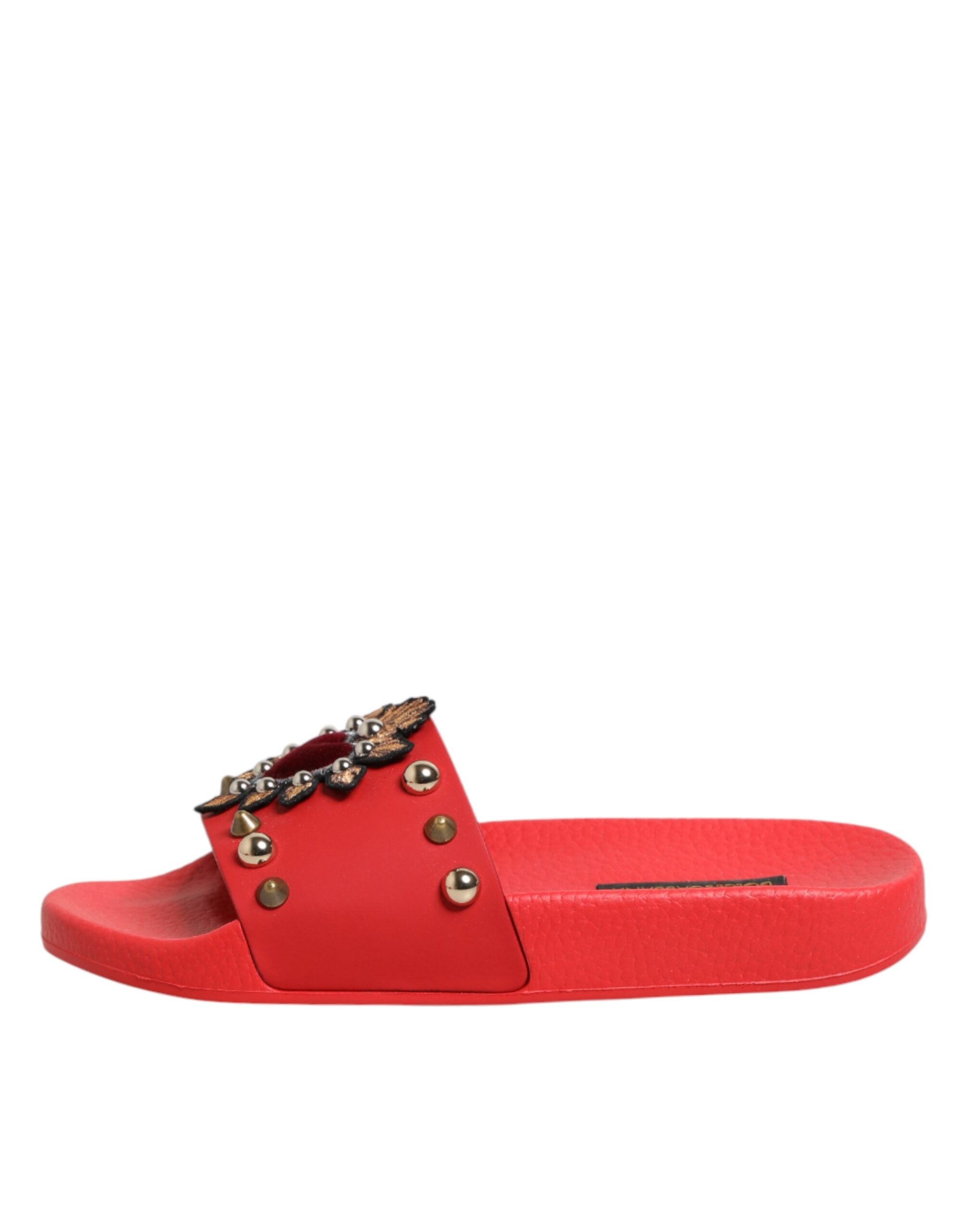 Red Sacred Heart Stud Slides Beachwear Shoes