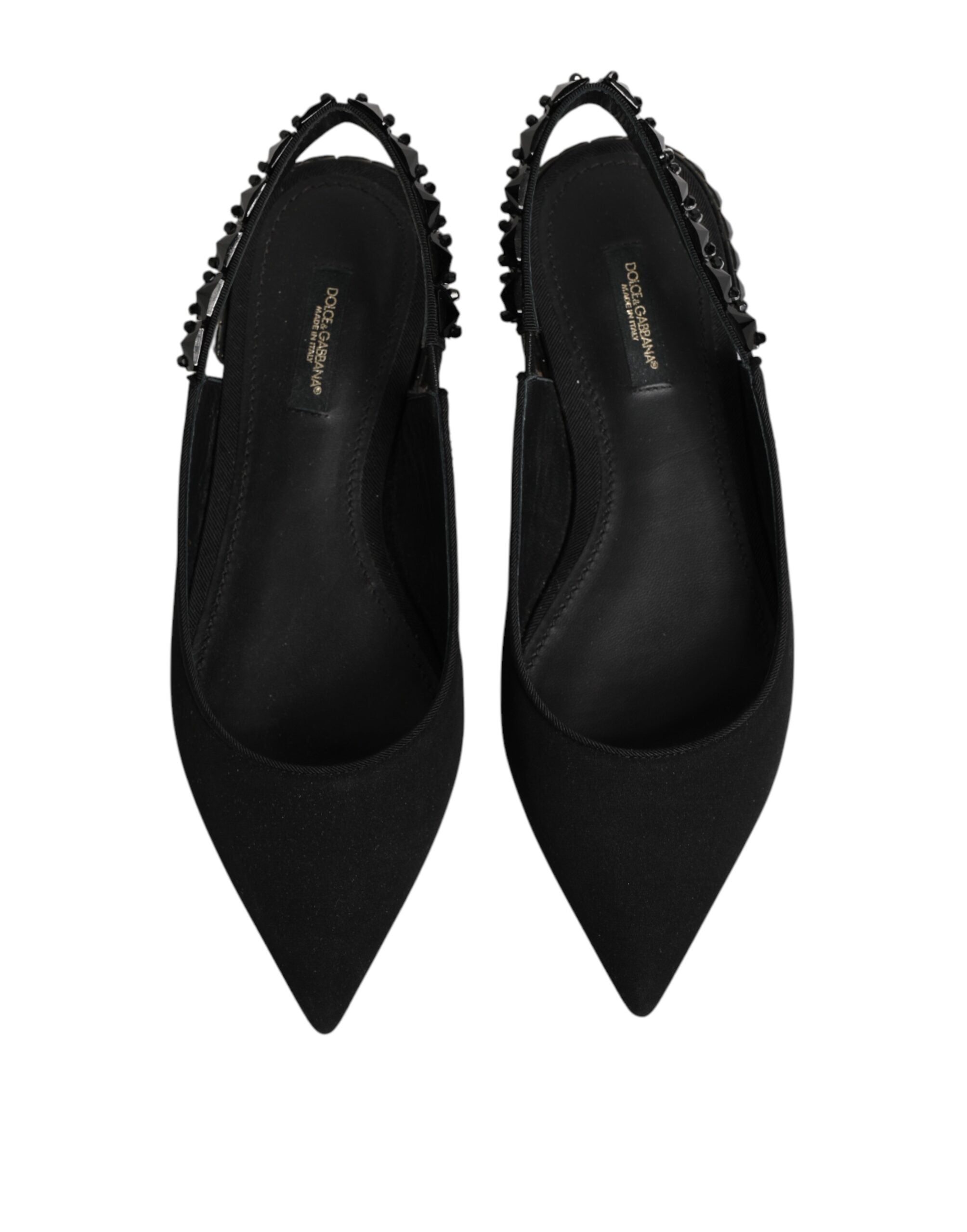 Black Crystal Charmeuse Slingback Shoes