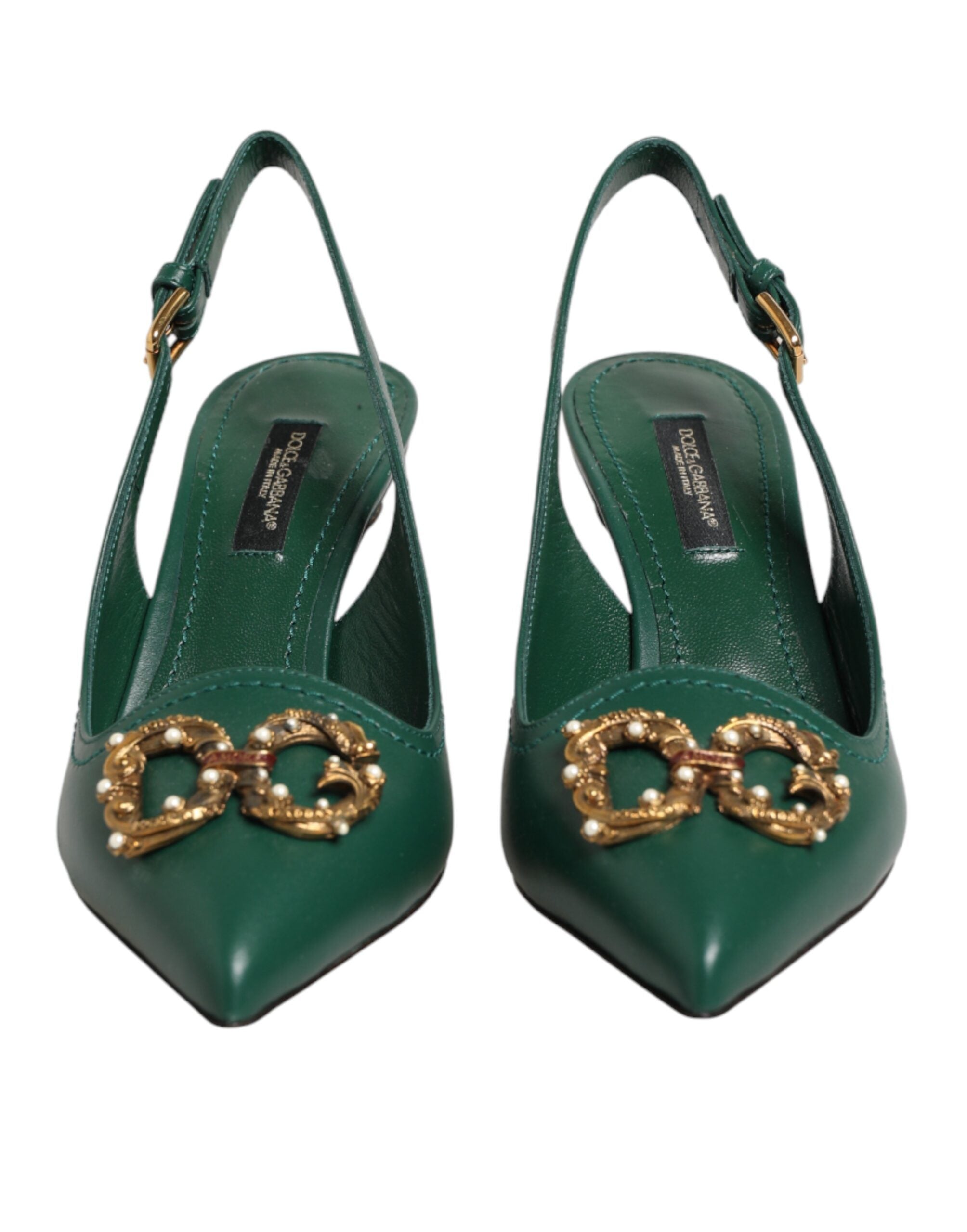 Green Leather AMORE Heels Slingbacks Shoes