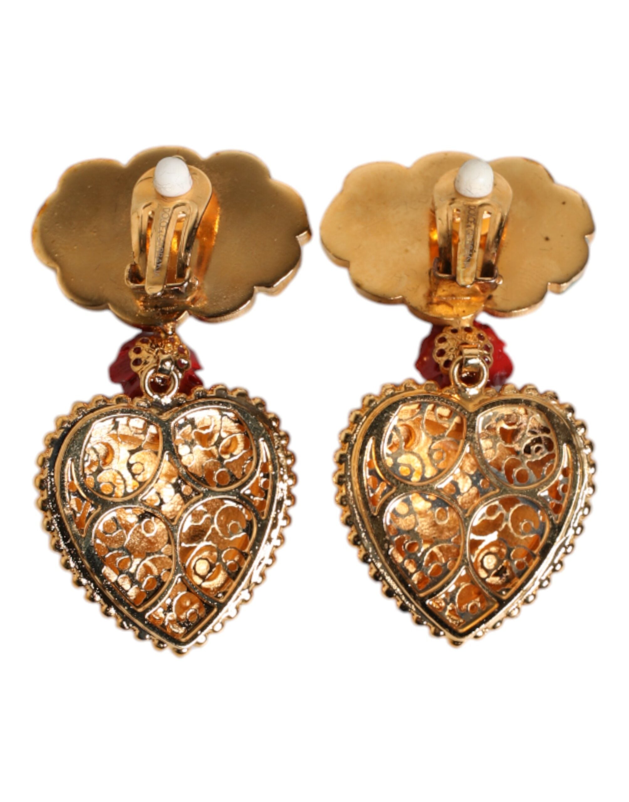 Gold Heart BOOM Cartoon Crystal Clip-On Earrings