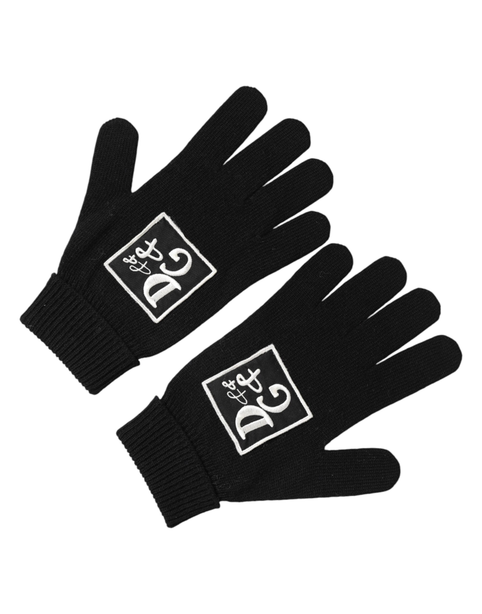 Black Virgin Wool Knit Hands Mitten Men Gloves