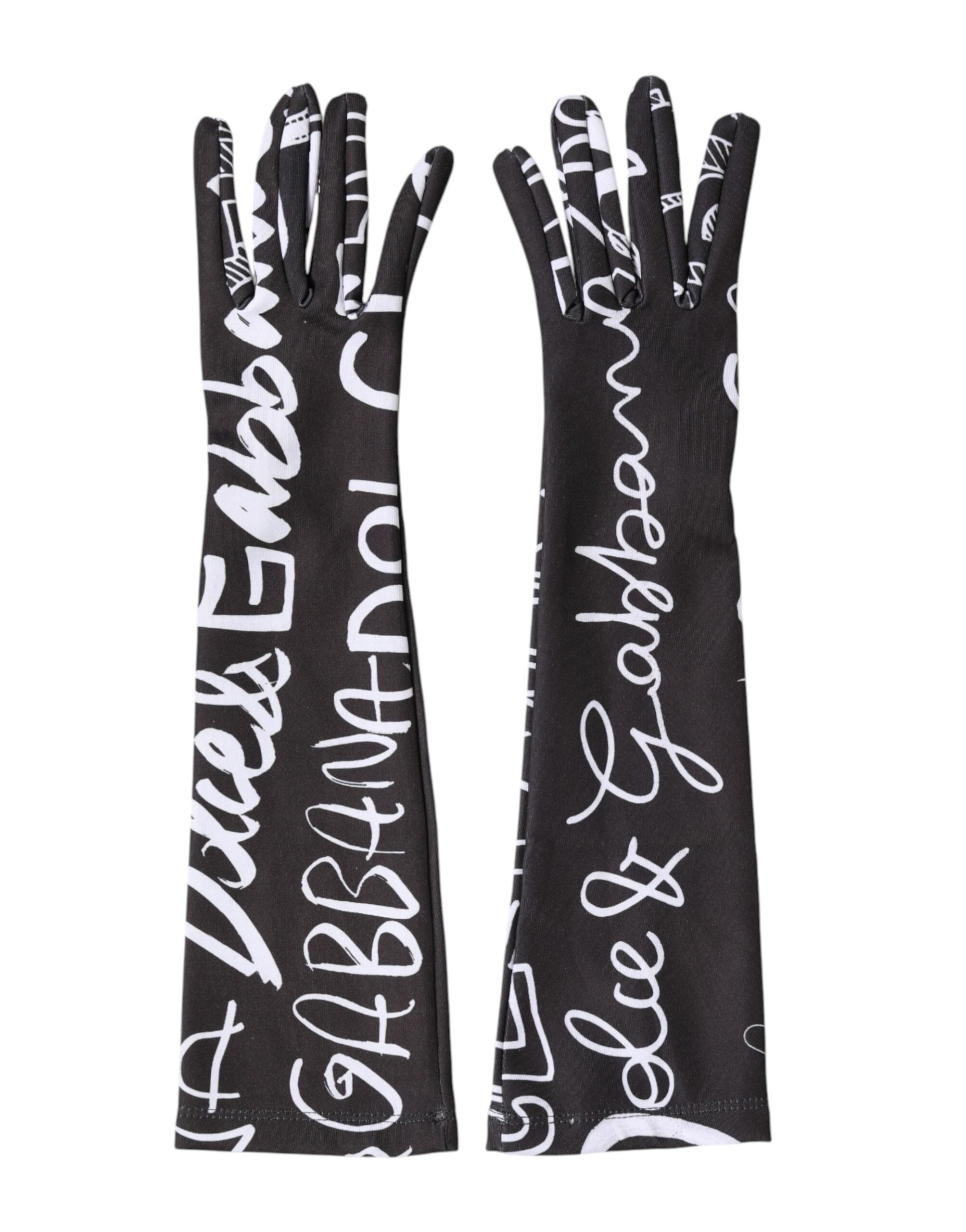 Black White DG Logo Elbow Length Mitten Gloves
