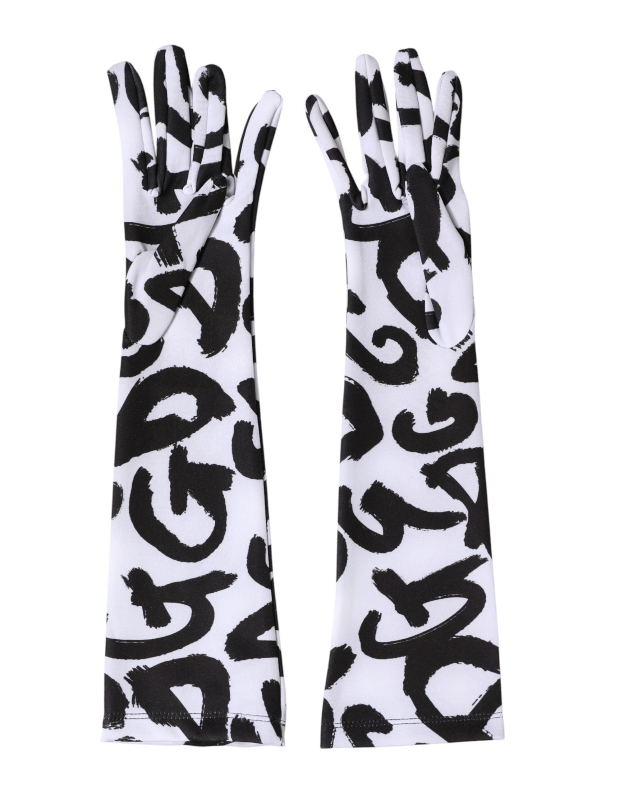Black White DG Logo Elbow Length Mitten Gloves