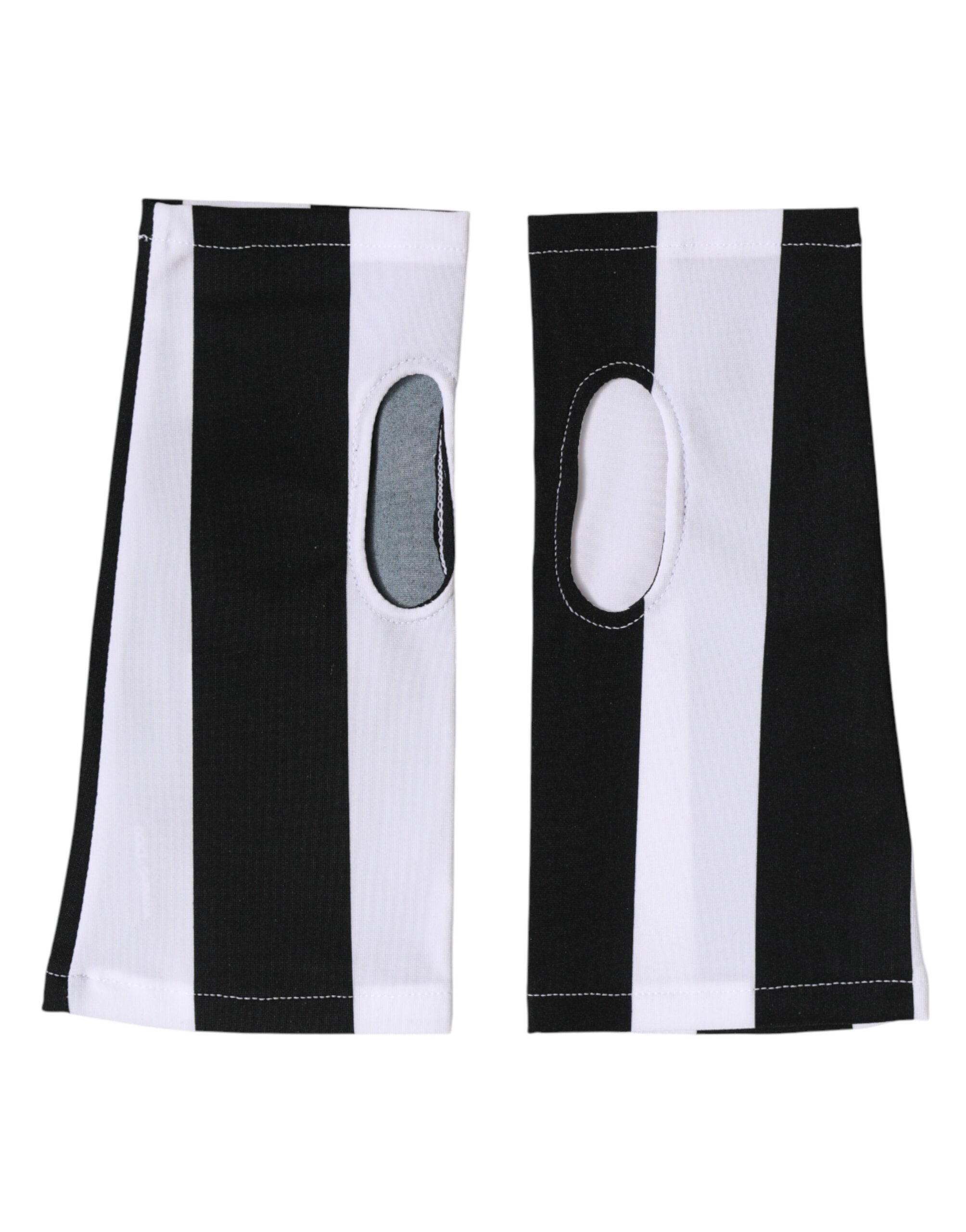 Black White Nylon Fingerless Wrist Length Gloves