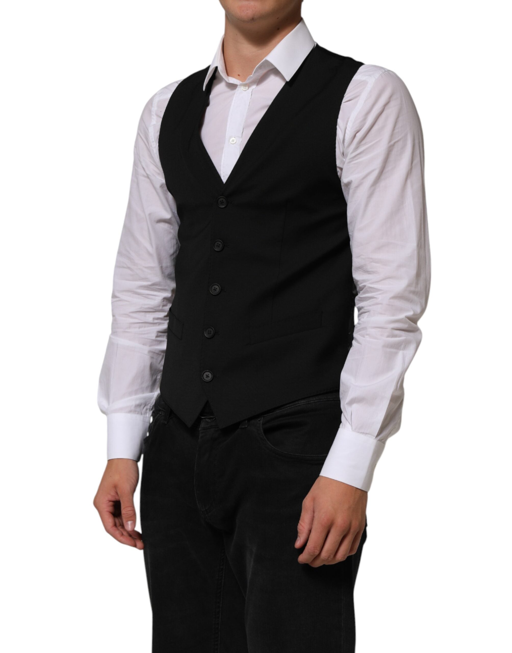 Black Polyester Dress Formal Waistcoat Vest