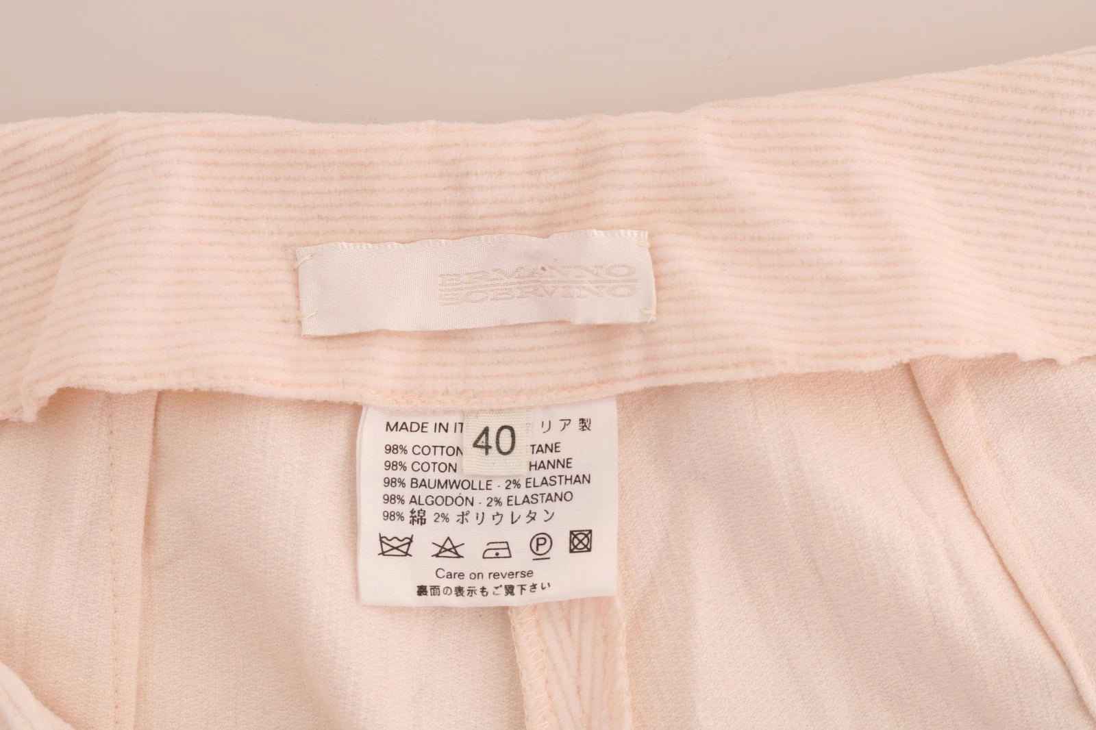 Beige Cotton Stretch Straight Trousers Pants