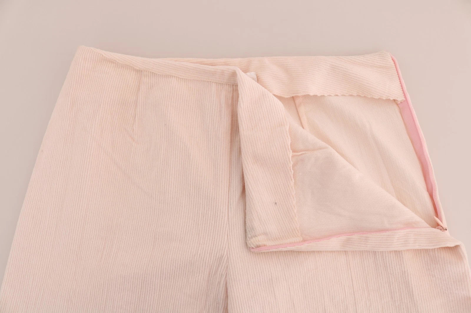 Beige Cotton Stretch Straight Trousers Pants