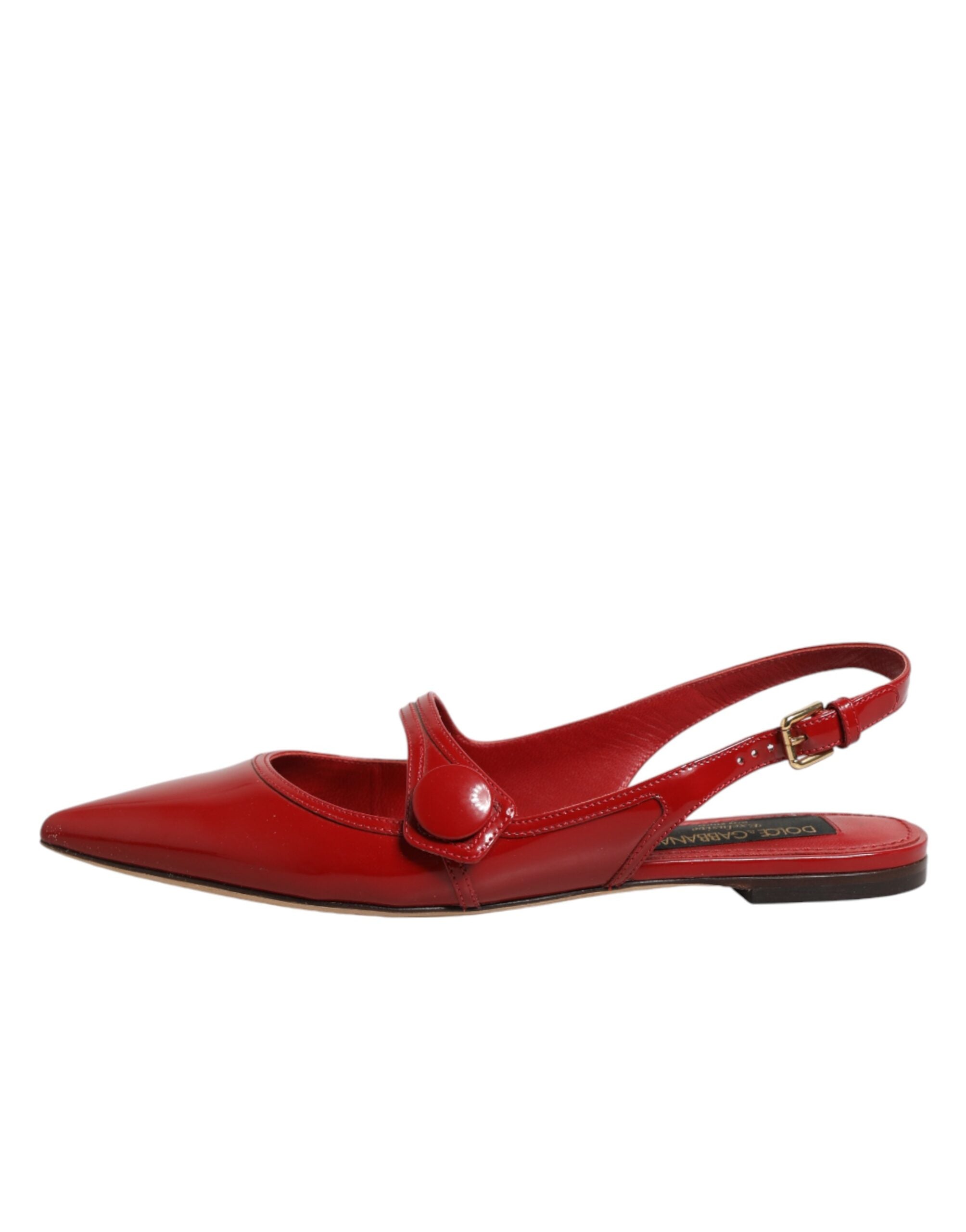 Red Leather Slingback Flats Sandals Shoes