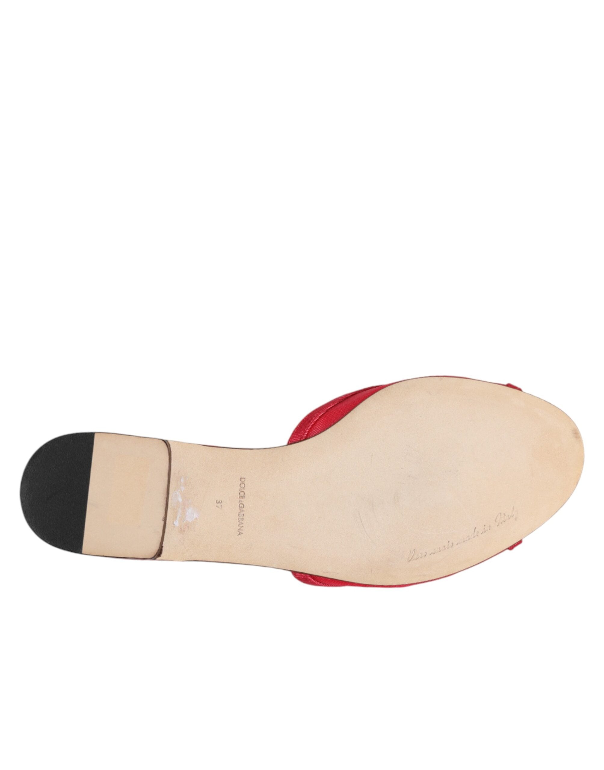 Red Embellished Flats Slip On Sandals Shoes