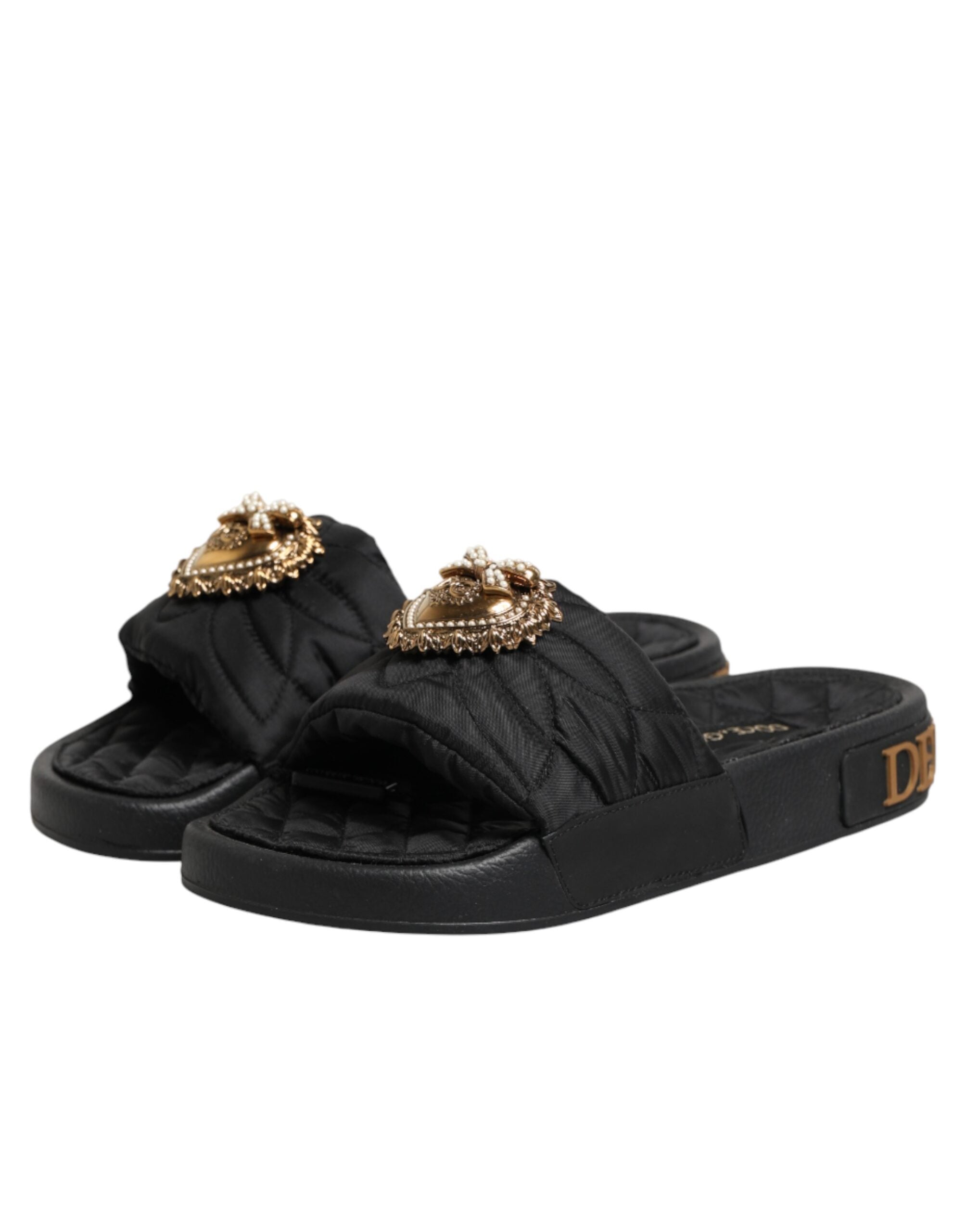 Black Devotion Matelassé Leather Slides Shoes