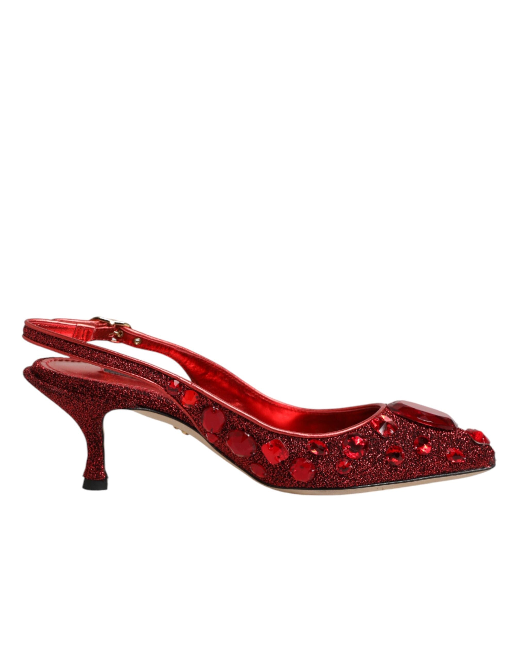 Red Crystal Embellished Slingbacks Shoes