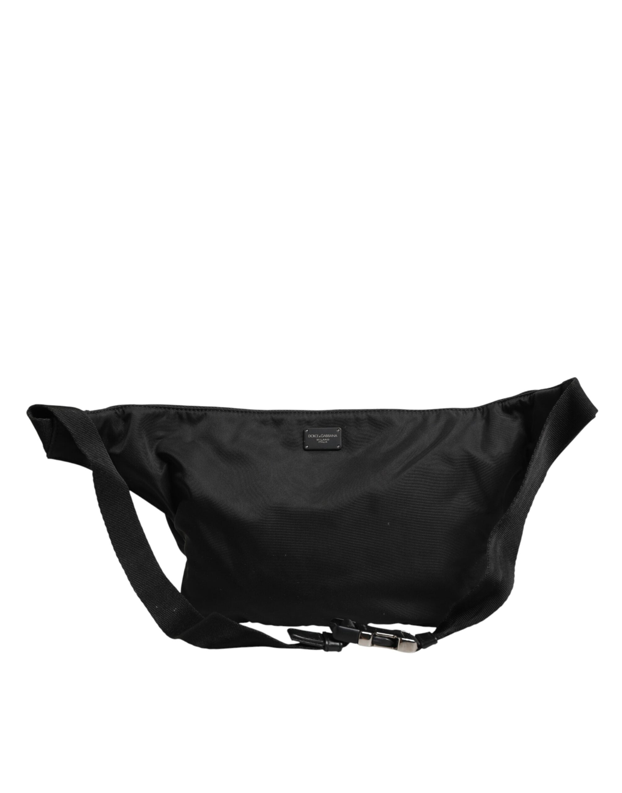 Black Logo Tape Print Waist Fanny Pack Men's Borse Bag