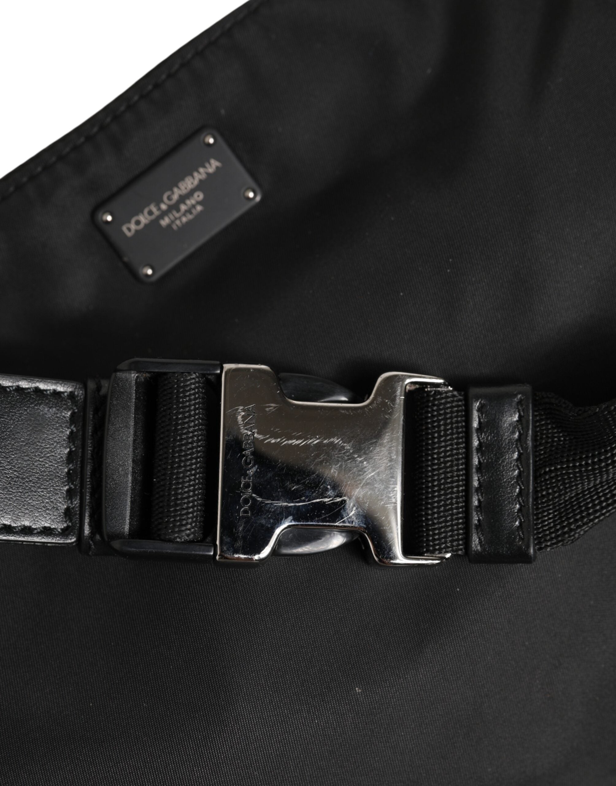 Black Logo Tape Print Waist Fanny Pack Men's Borse Bag