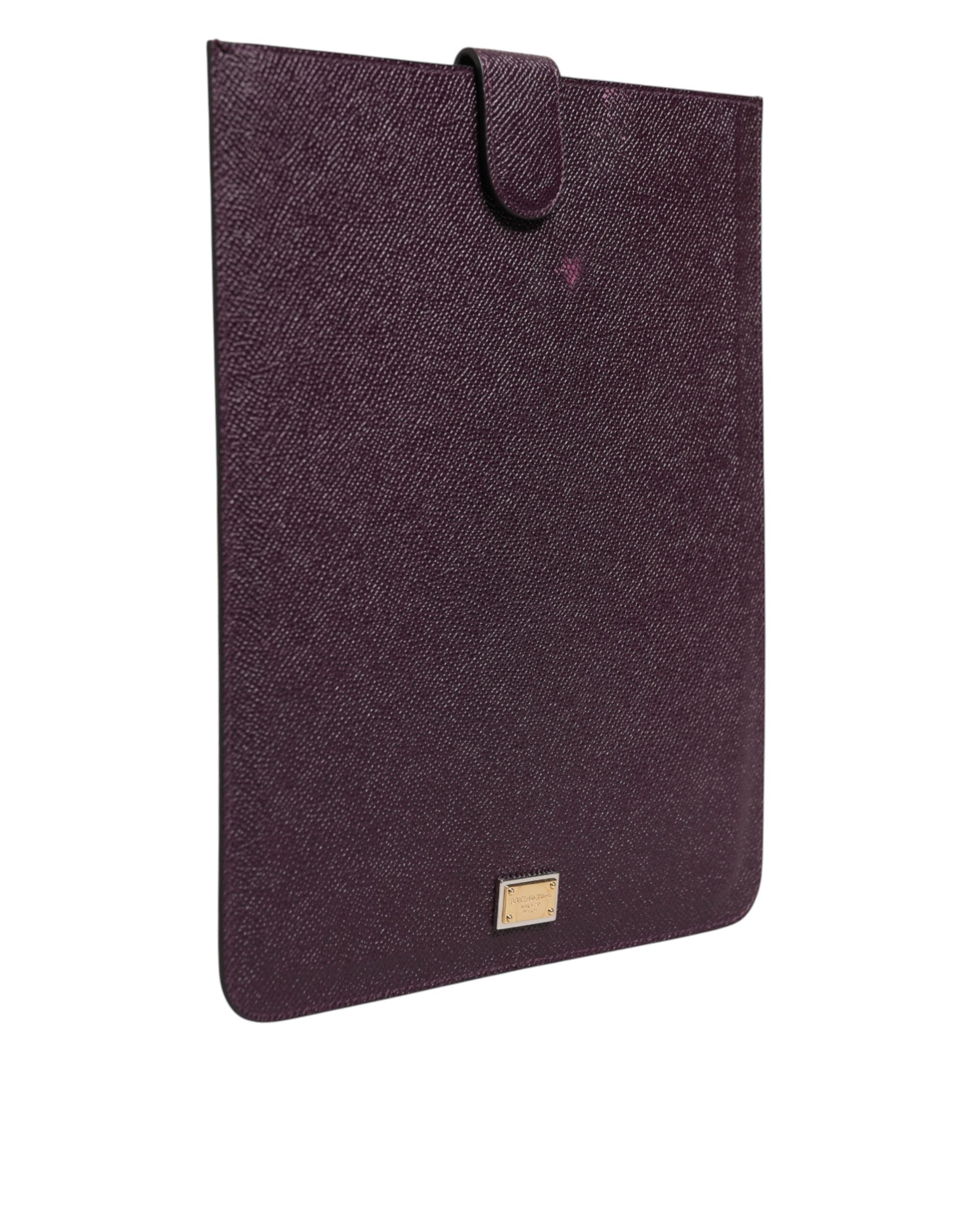 Dark Brown Leather Logo Plaque Cover Sleeve Tablet Case