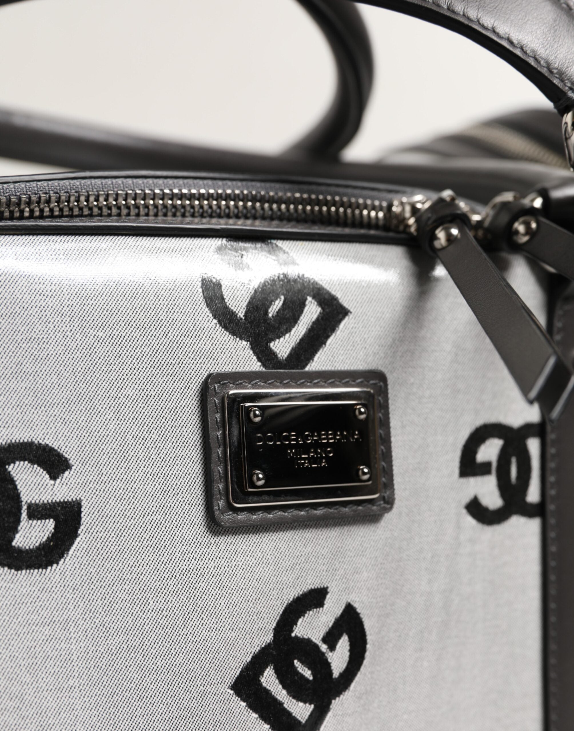 White DG Logo Pet Carrier Logo Plaque Top Handle Bag