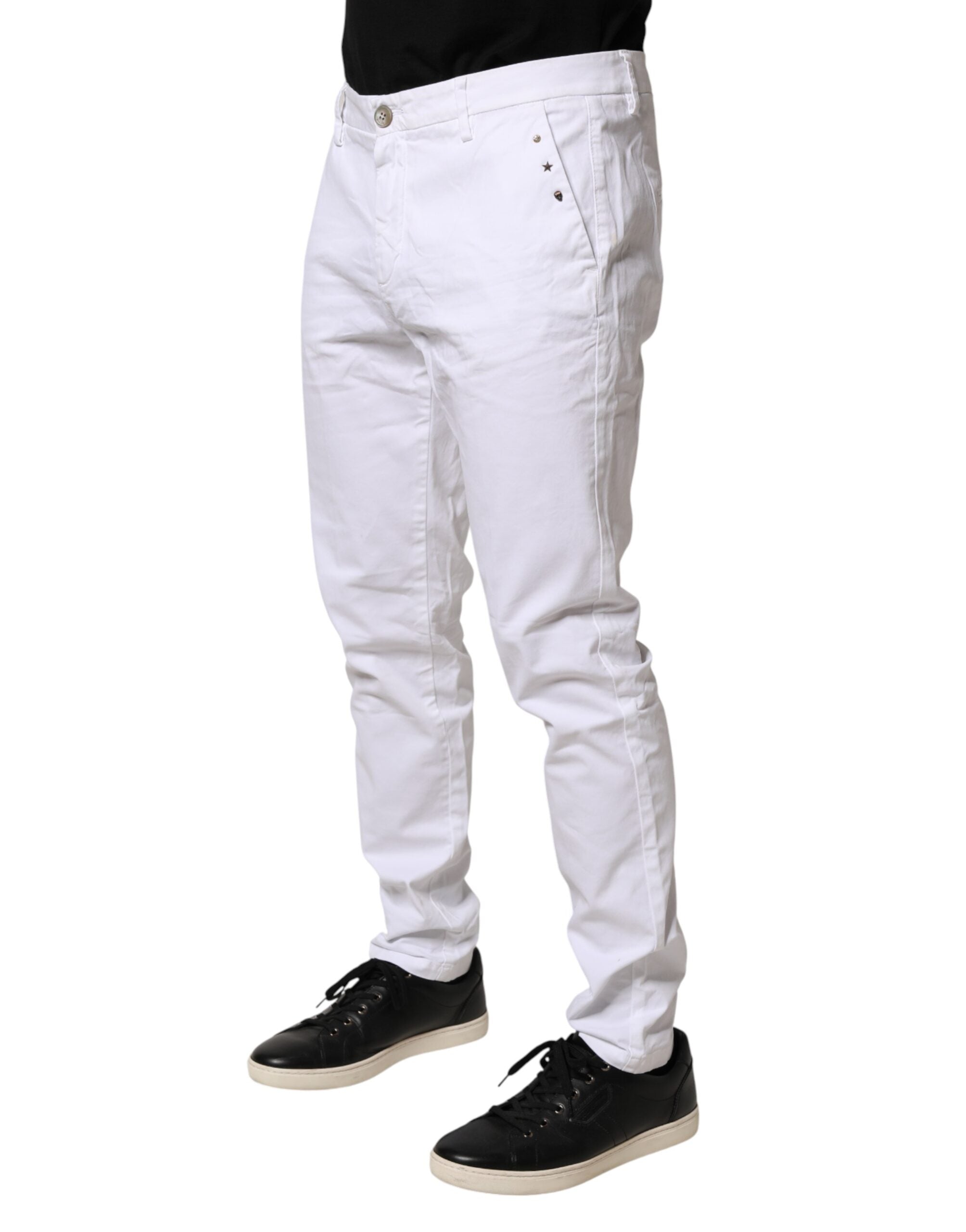 White Skinny Fit Mid Waist Men Chino Trouser Pants