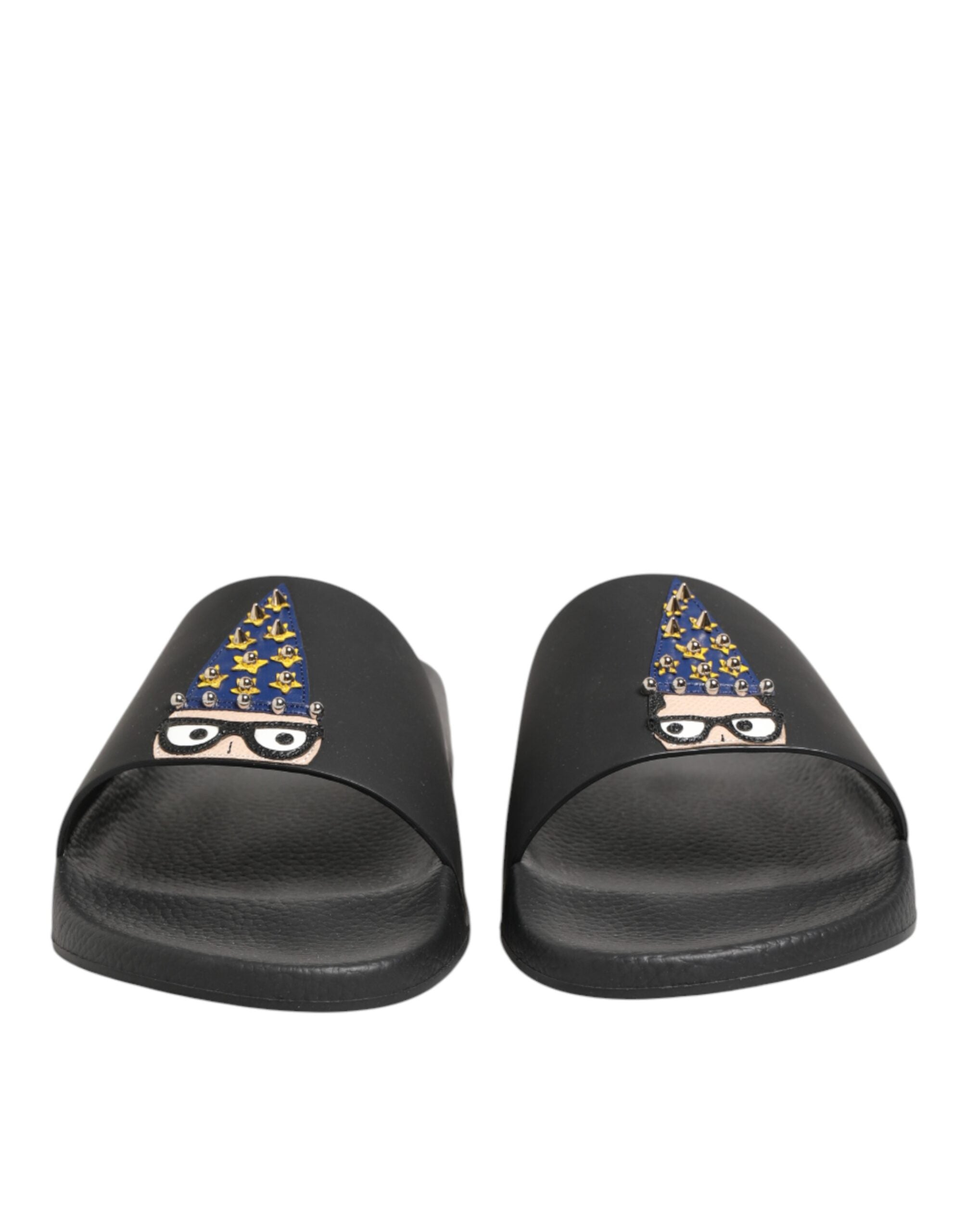 Black Leather Slides Sandals Beachwear Shoes