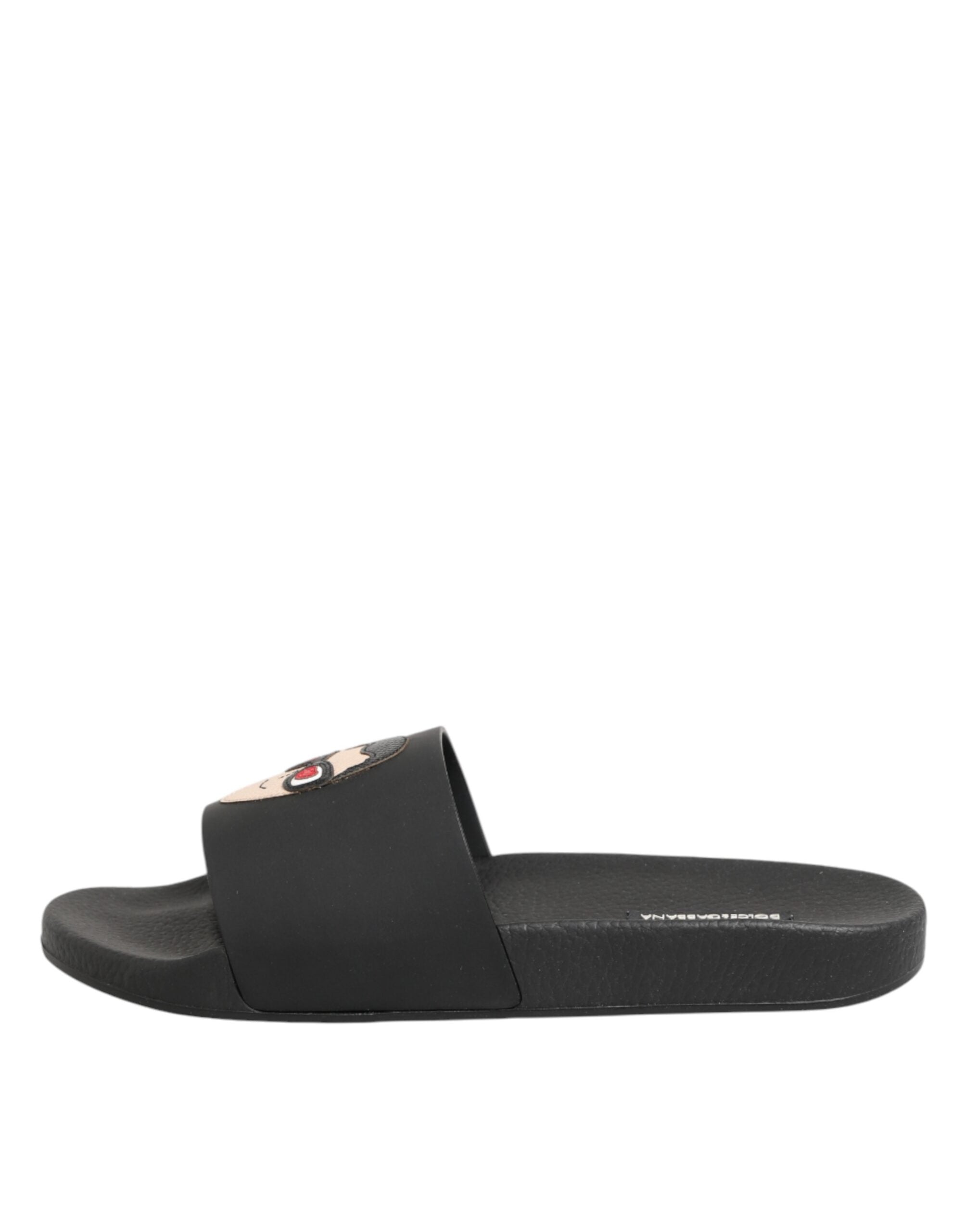 Black Leather Slides Sandals Beachwear Shoes