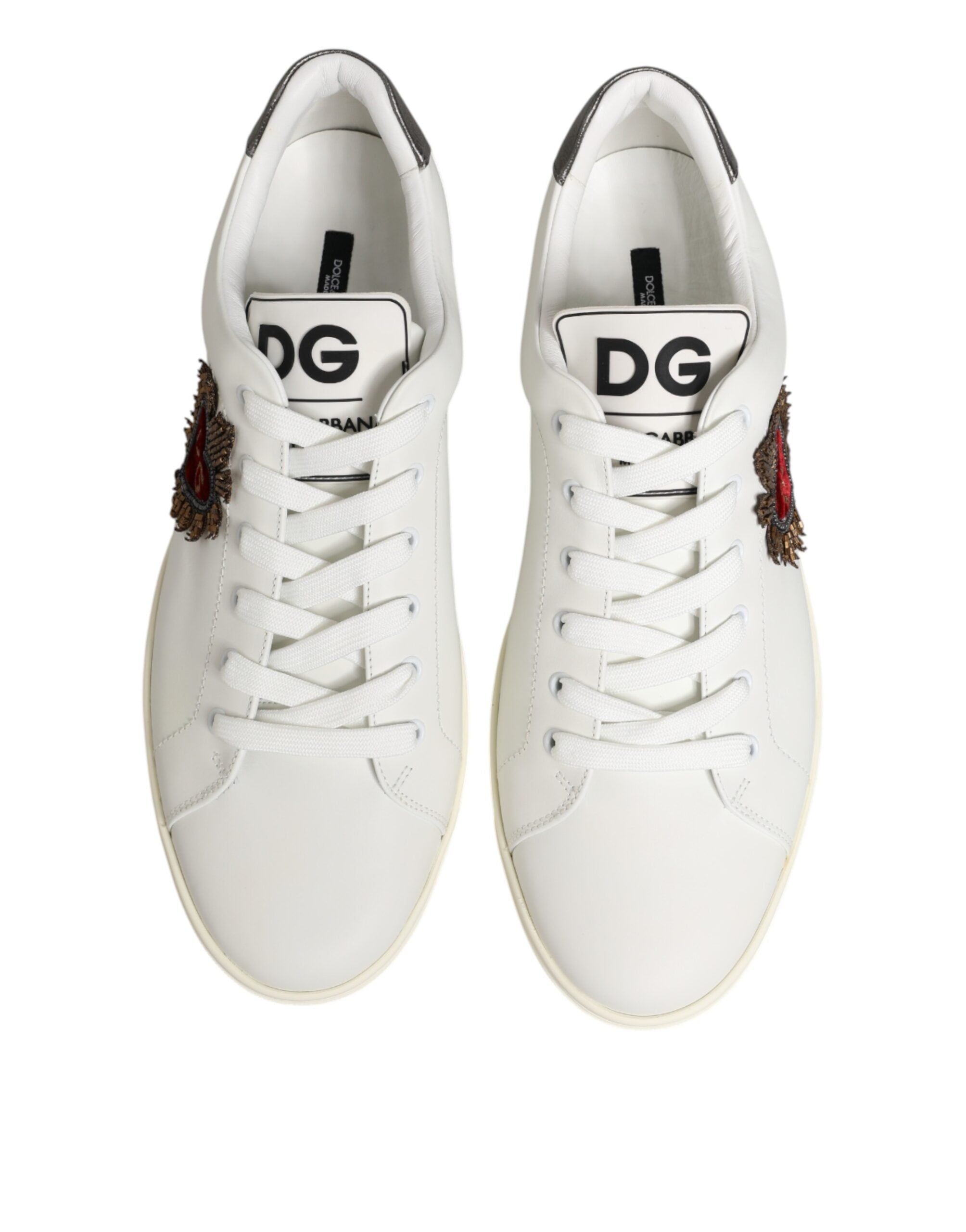 White Leather Heart Embellished Sneakers Shoes