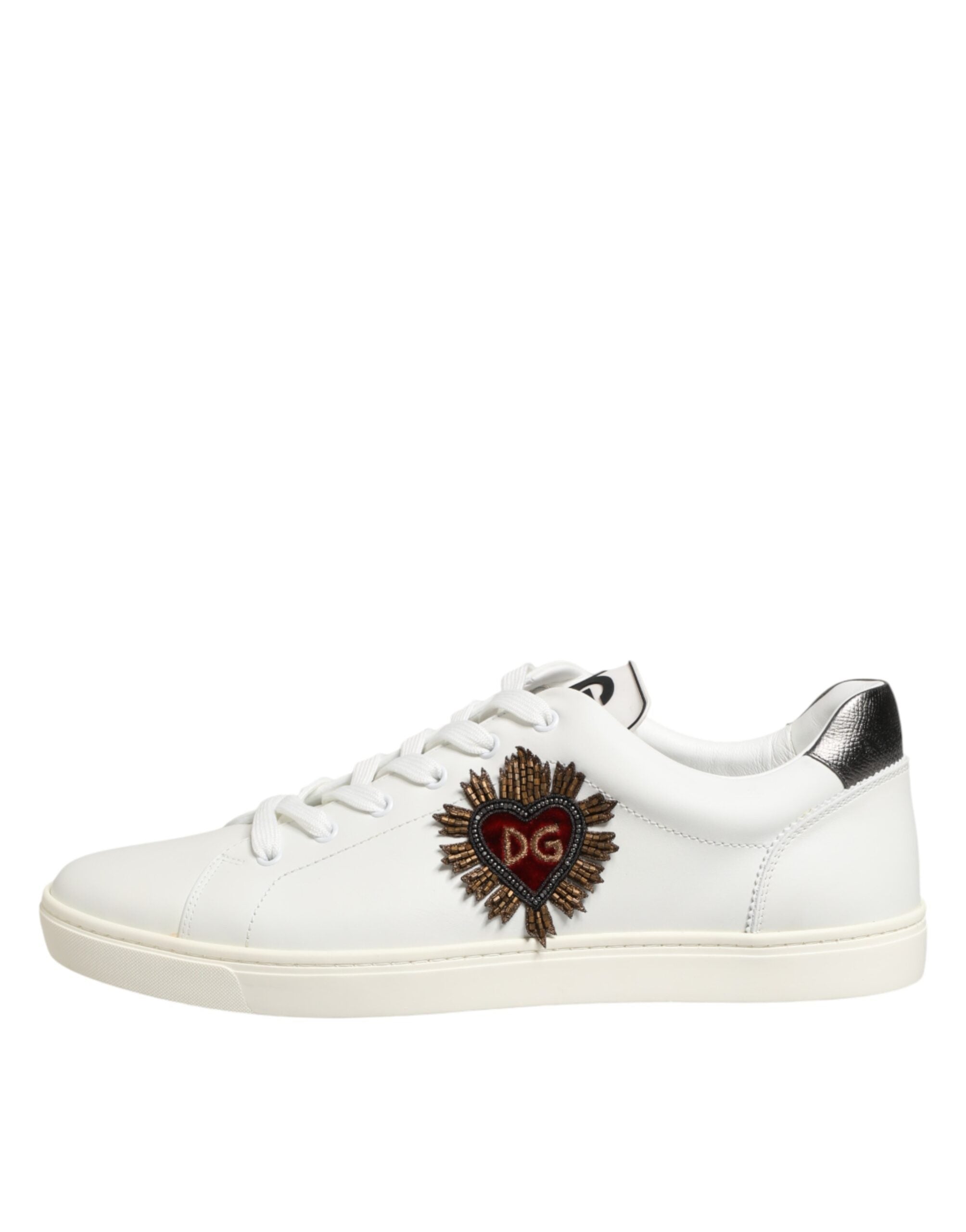 White Leather Heart Embellished Sneakers Shoes
