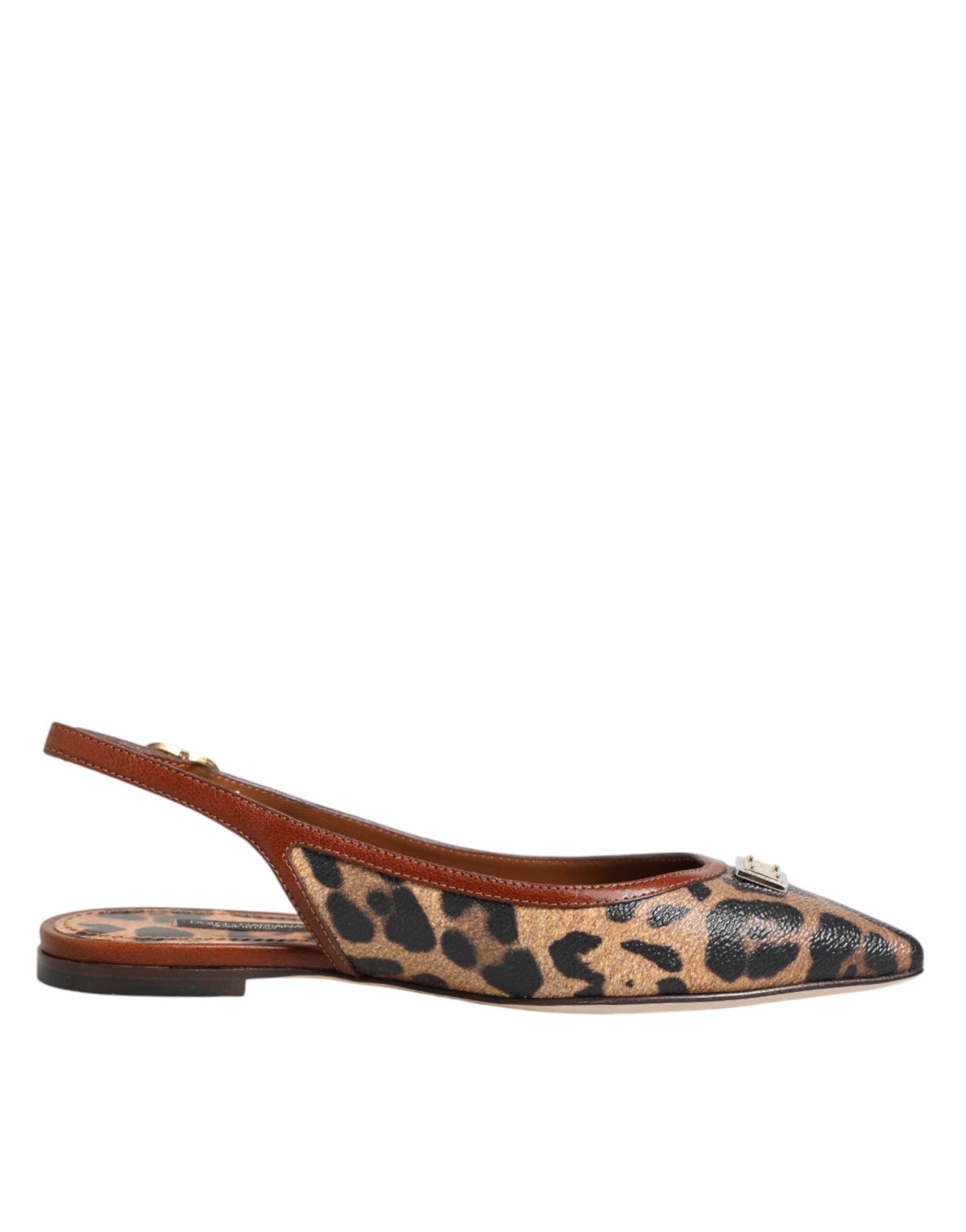 Brown Leopard Slingback Flats Sandals Shoes