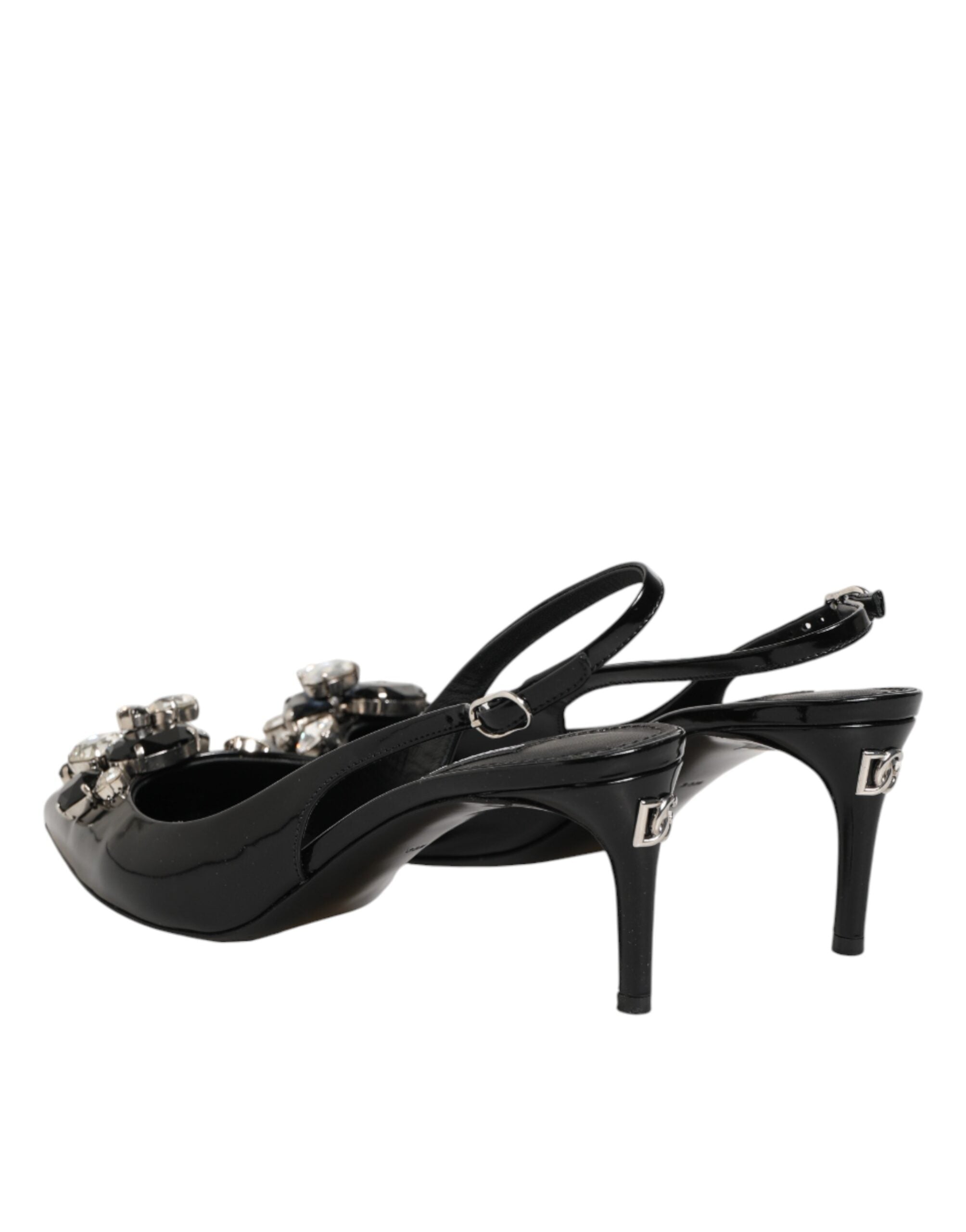 Black Patent Leather Crystal Slingback Shoes