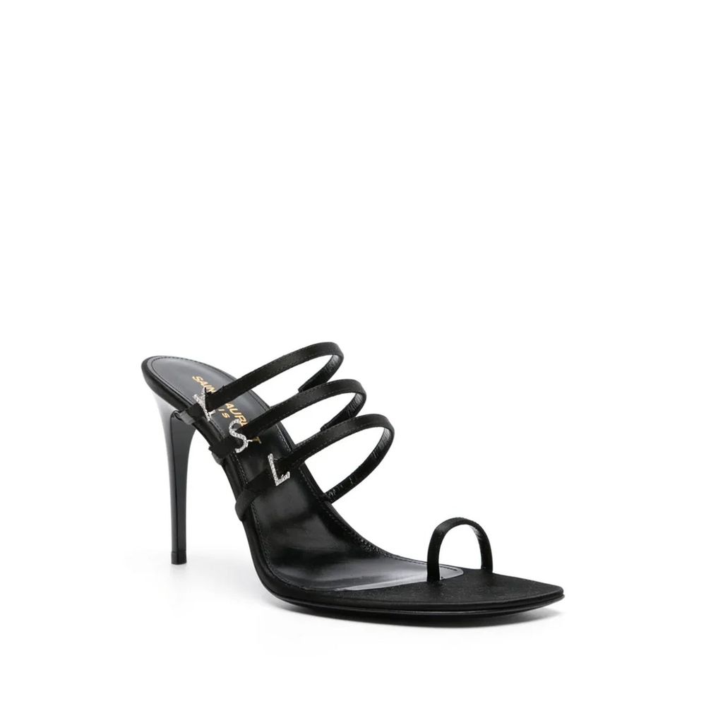 Black Silk Stiletto Heel Sandals