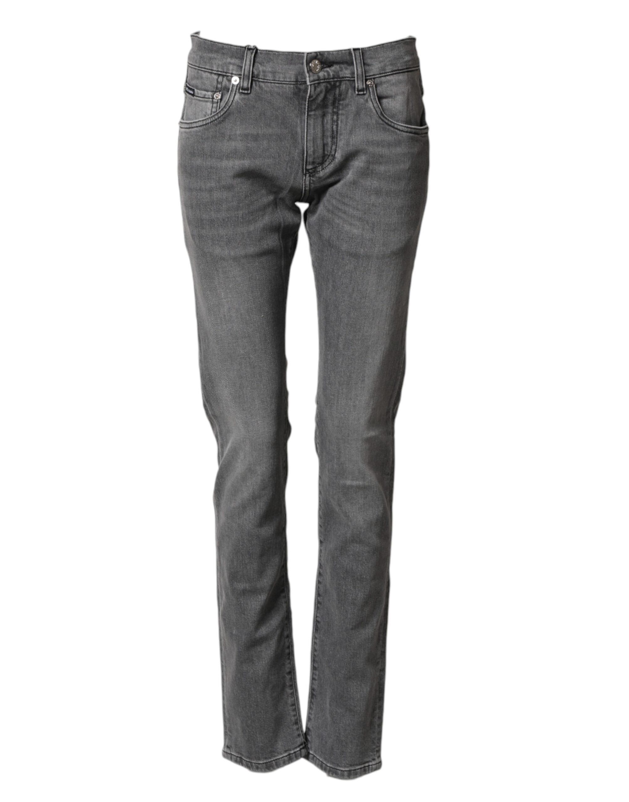 Gray Cotton Mid Waist Skinny Denim Jeans