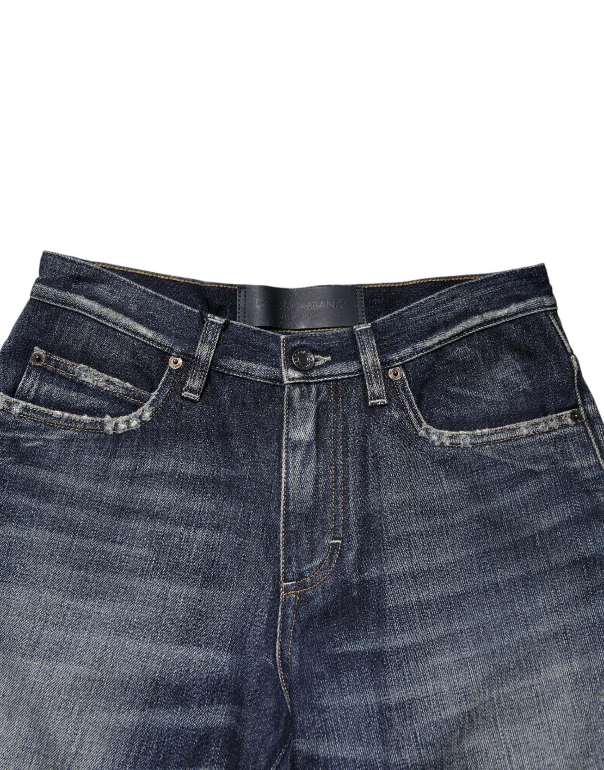 Blue Cotton Distressed Denim Bermuda Shorts