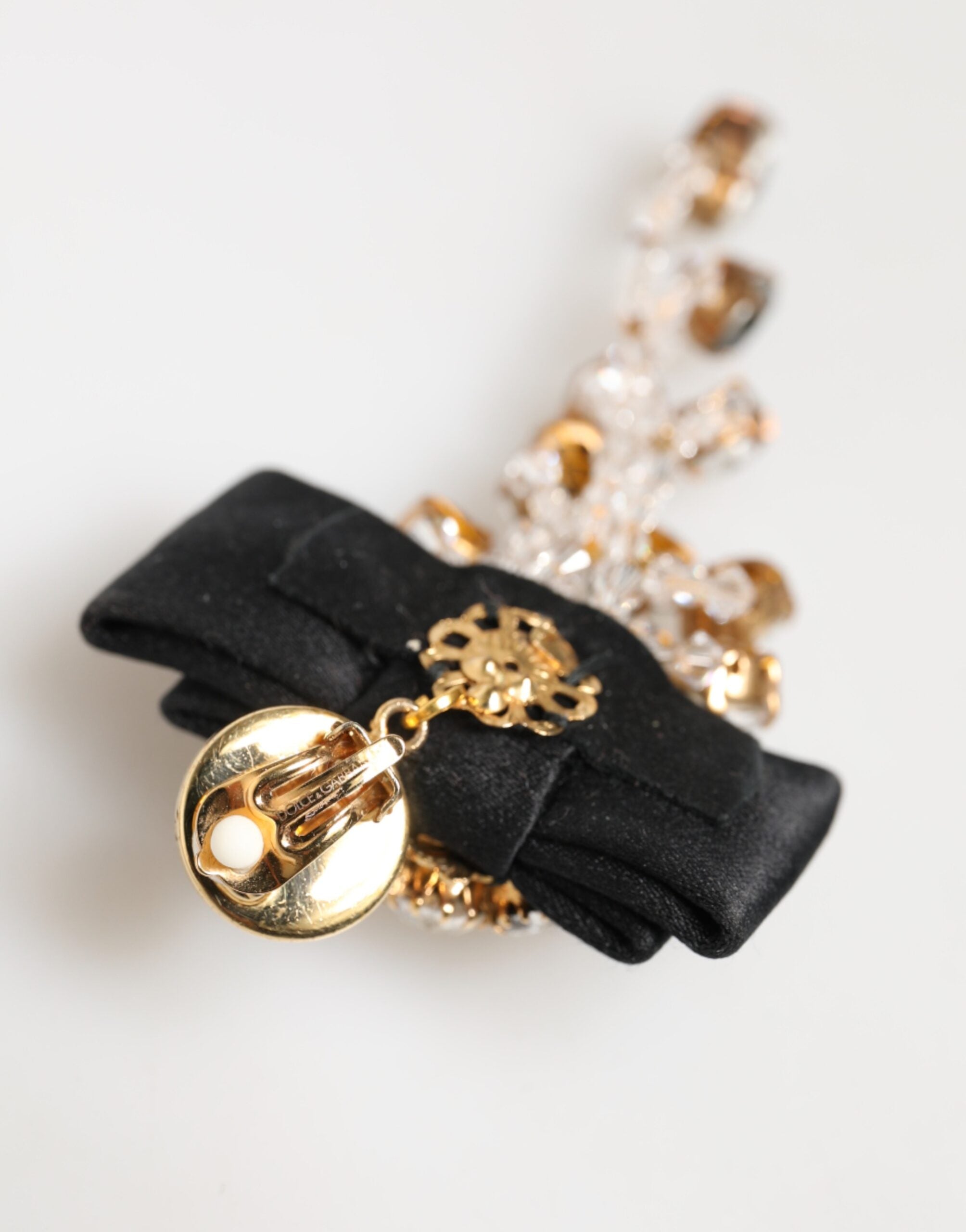 Crystal Chandelier Satin Bow Clip-On Jewelry Earrings