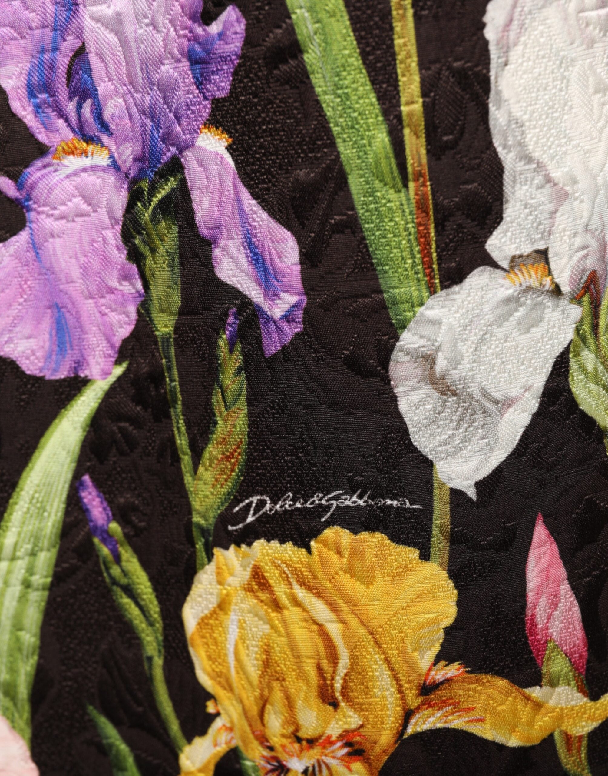 Black Floral Brocade A-line Mini Dress