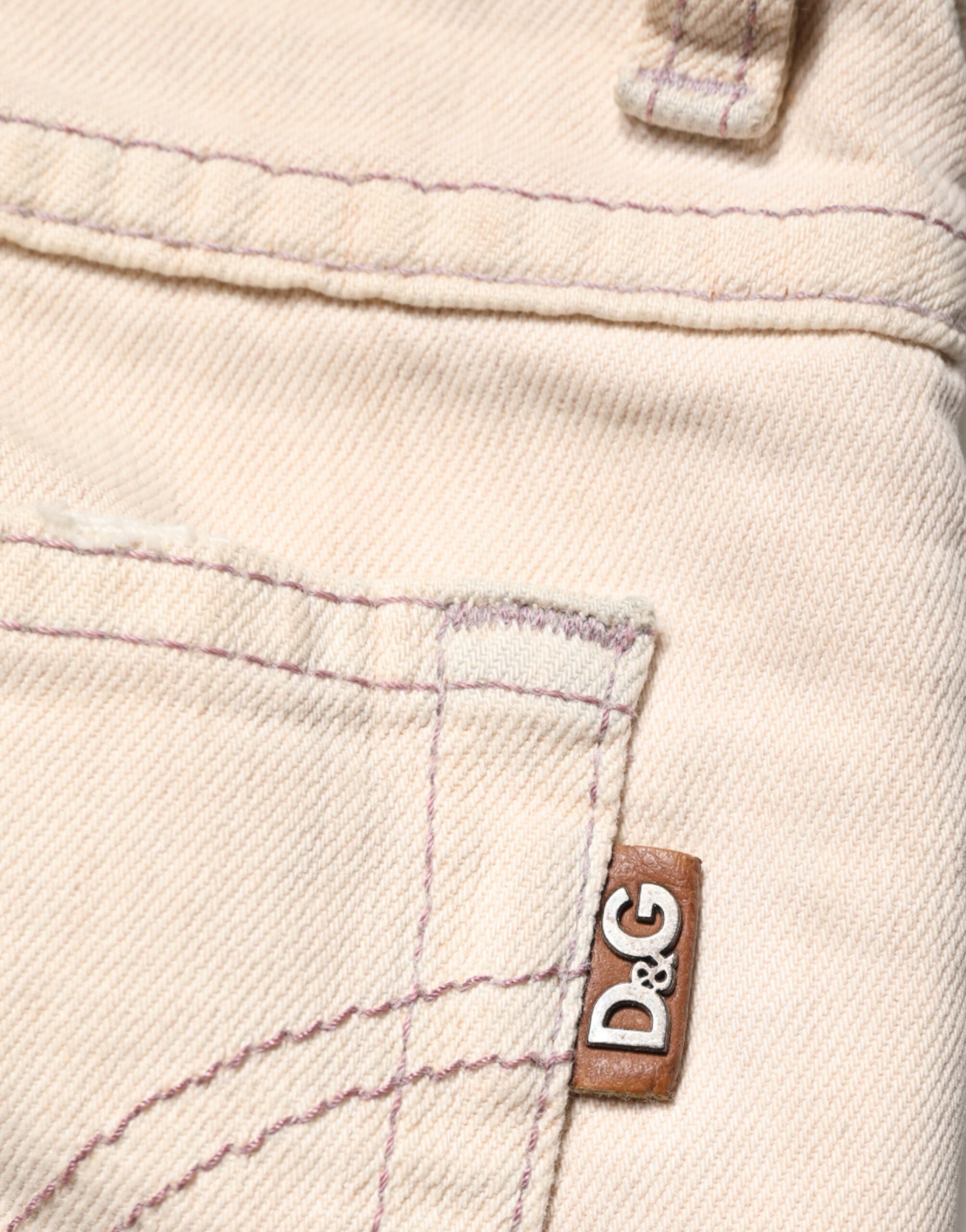 Beige Low Waist Cotton Slim Fit Denim Trousers Jeans