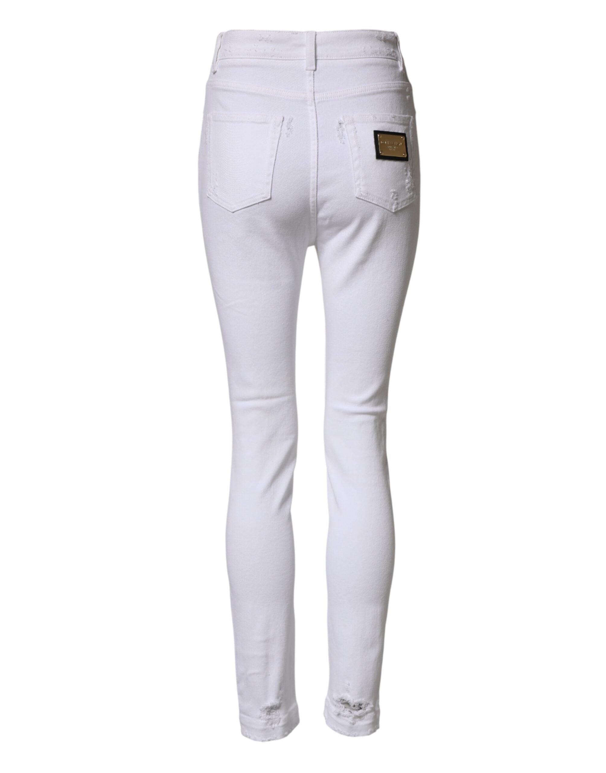 White Distressed High Waist Denim Jeans
