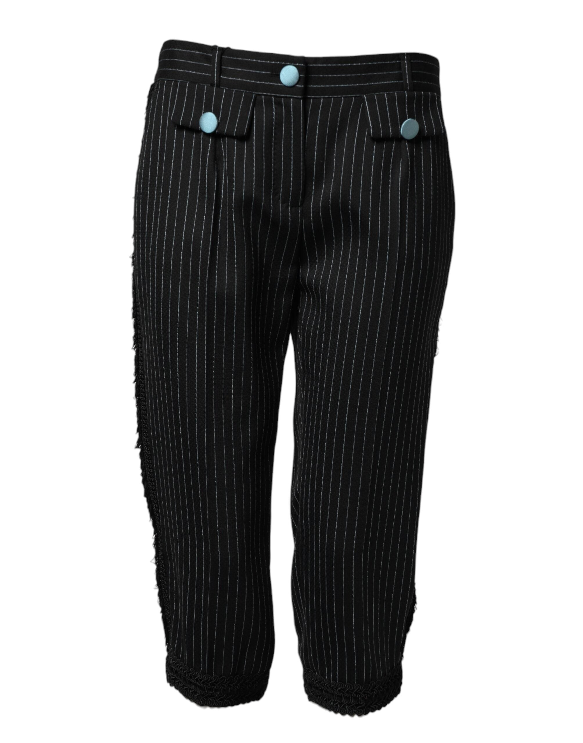 Black Wool Stripes Cropped Trouser Pants
