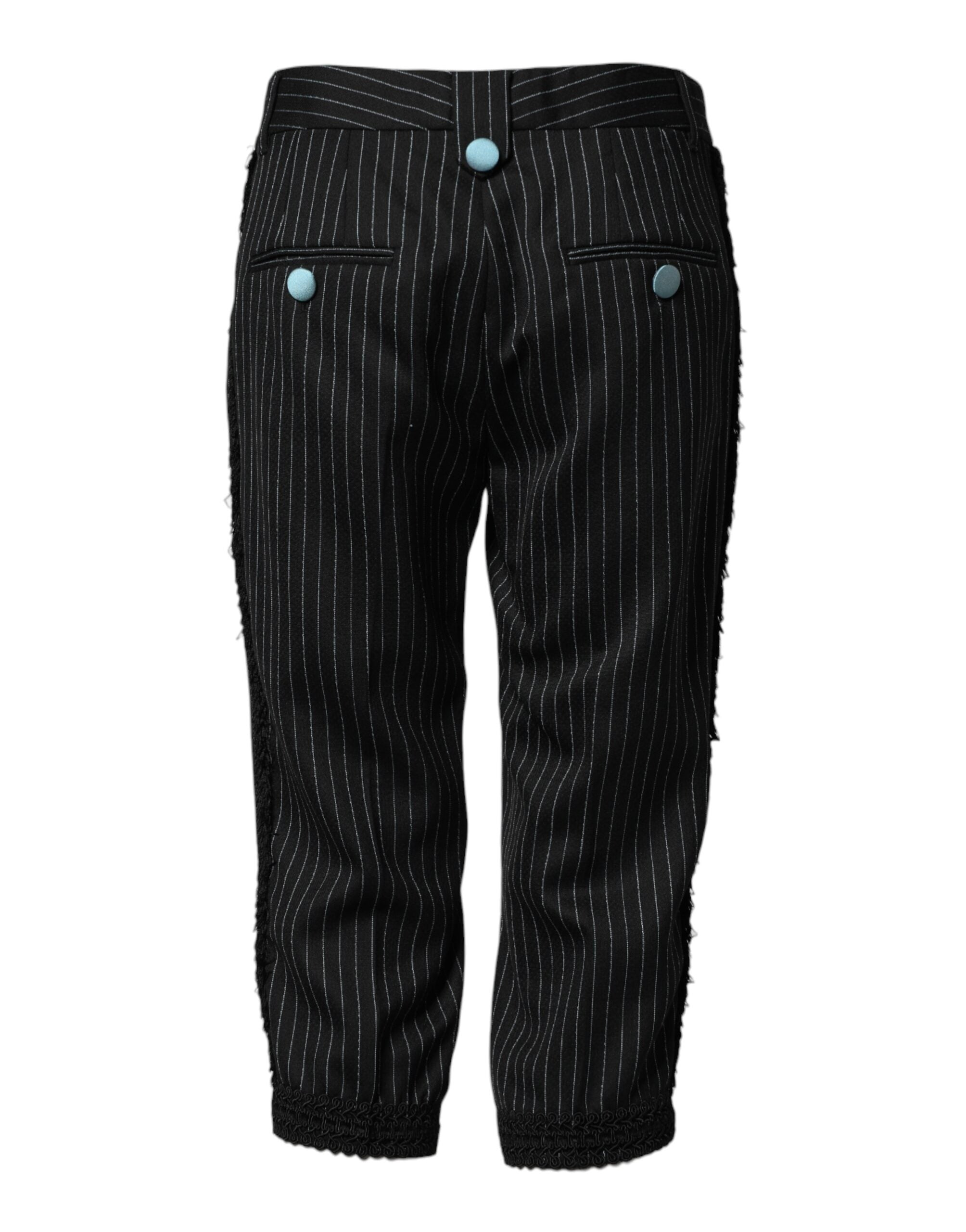 Black Wool Stripes Cropped Trouser Pants