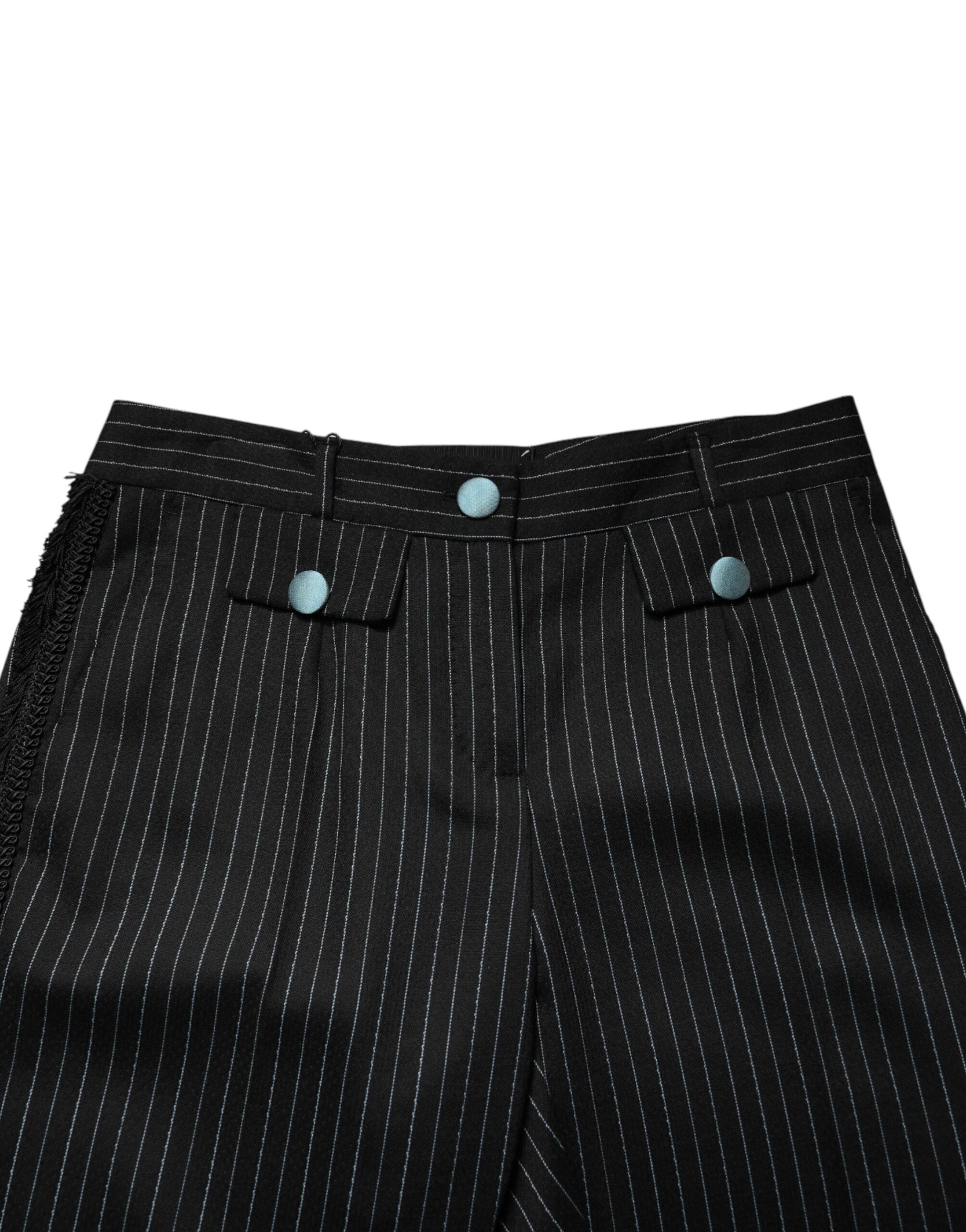 Black Wool Stripes Cropped Trouser Pants