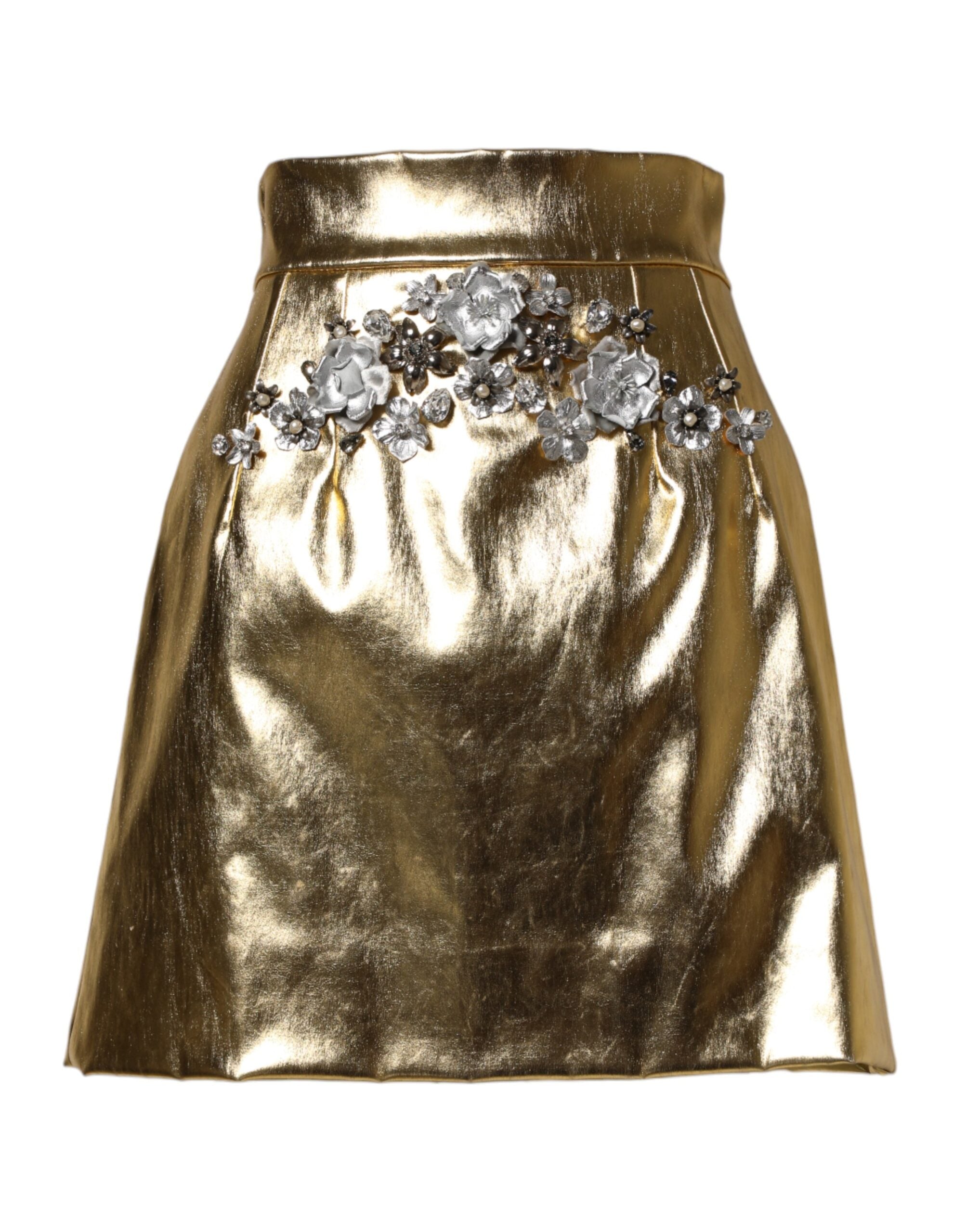 Gold Acetate Crystal High Waist Mini Skirt