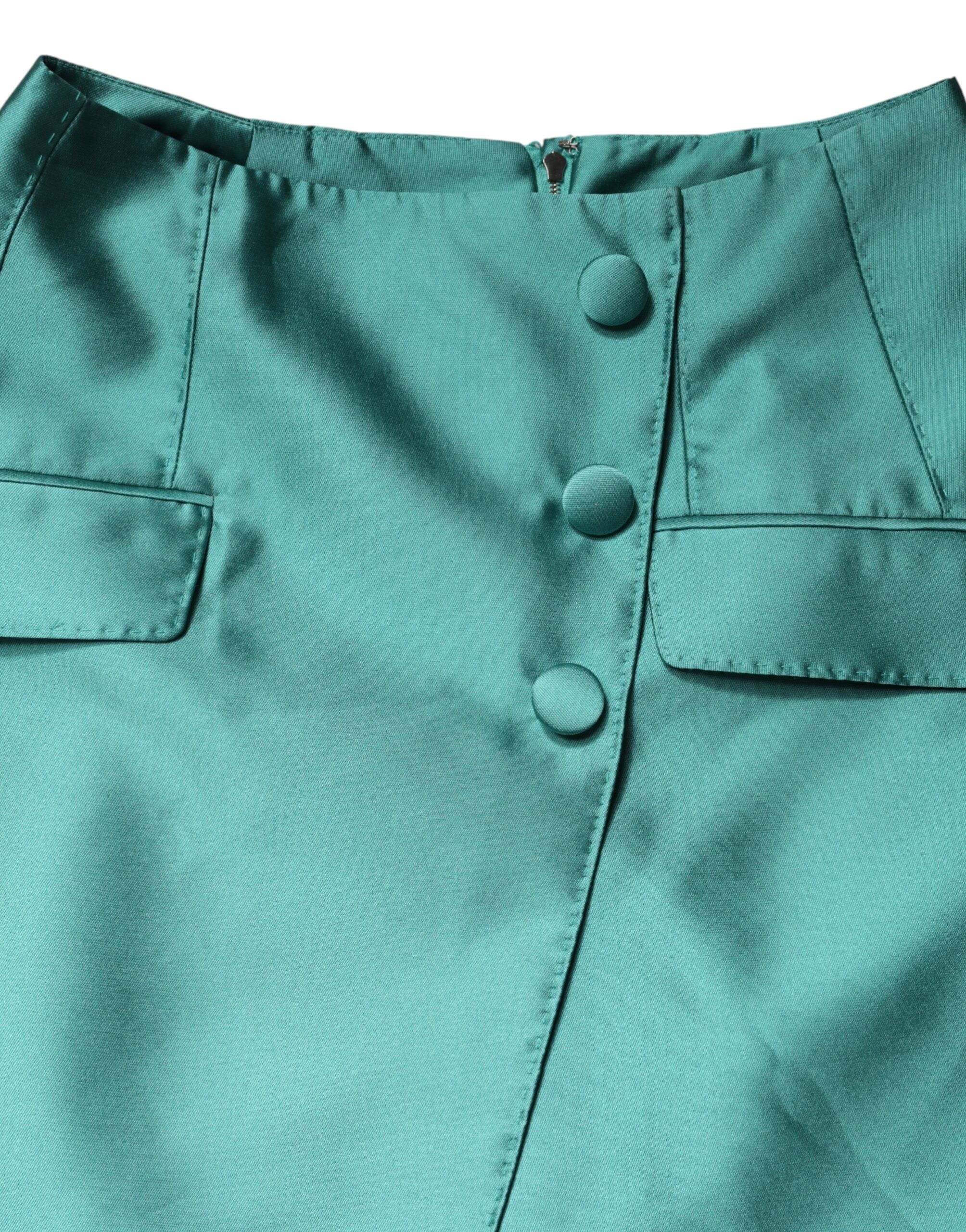 Green Polyester Button High Waist Mini Skirt